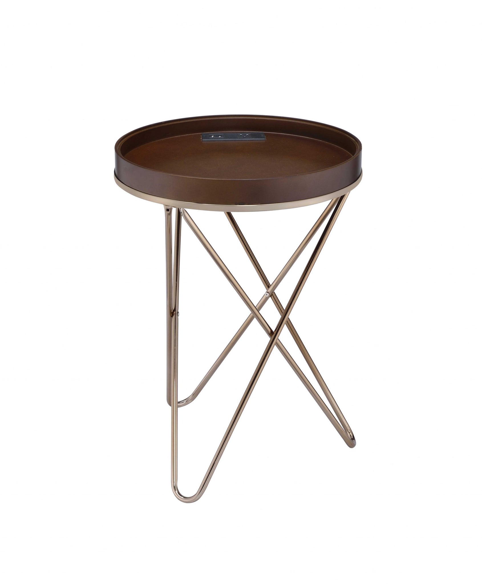 Pearlescent Gold and Dark Brown USB Side Table