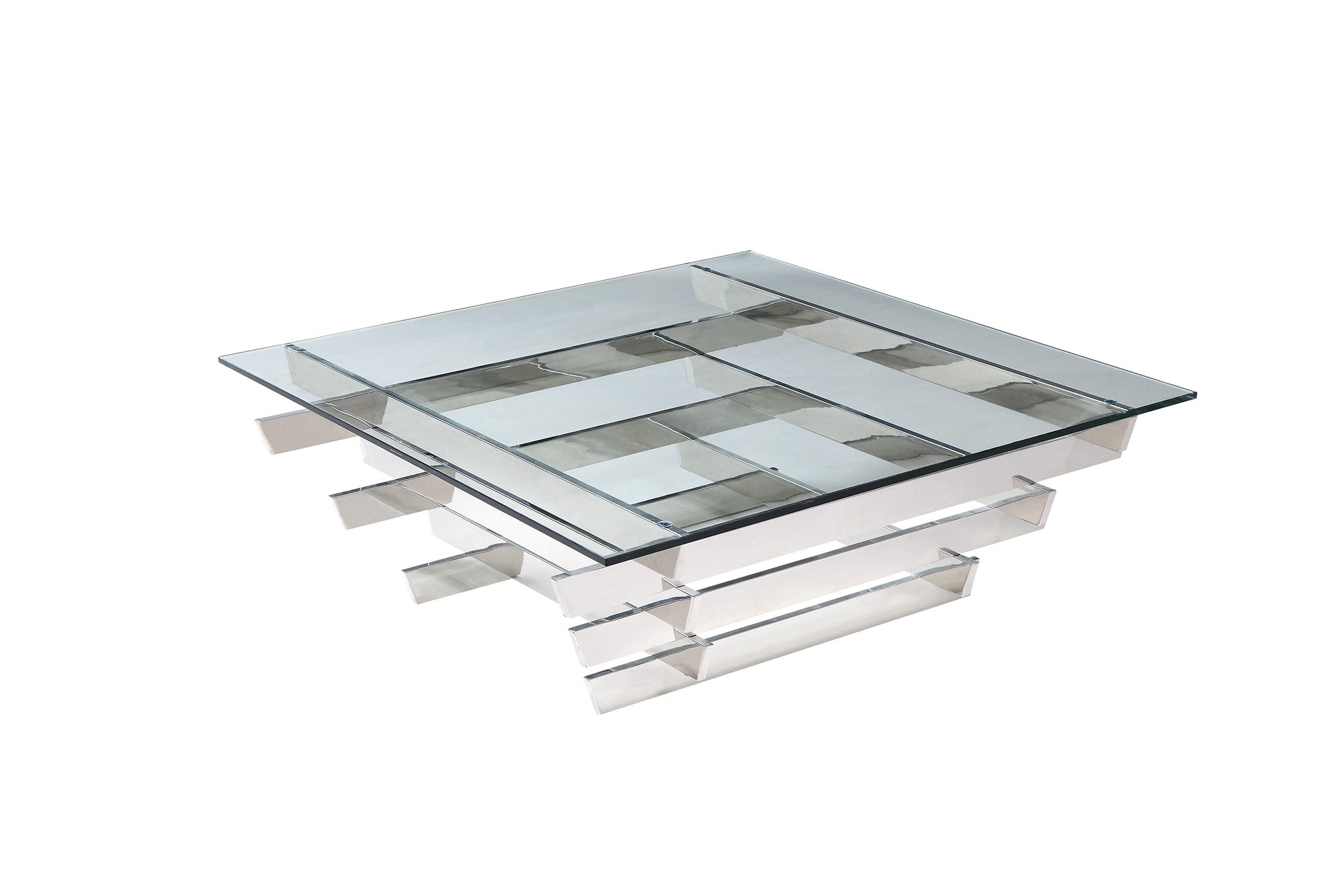 Coffee Table Square Clear Glass Stainless Steel Base