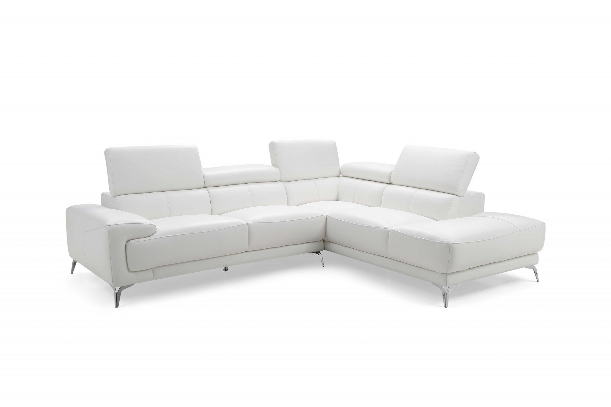 Sectional, Chaise On Right When Facing, White Top Grain Italian Leather,