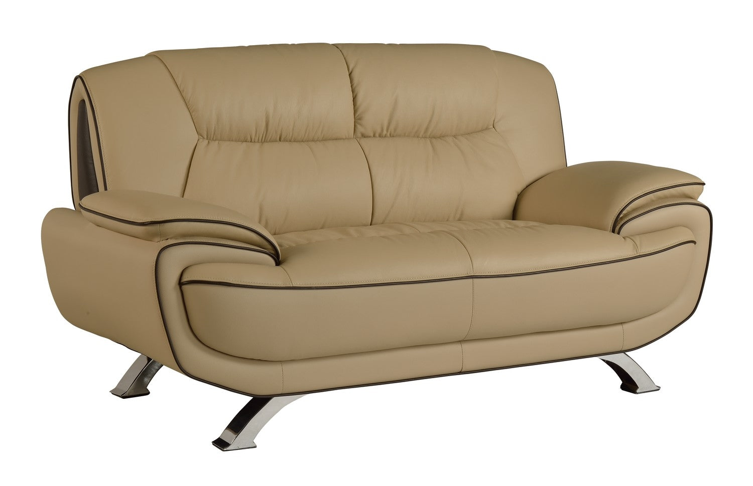 40" Sleek Beige Leather Loveseat