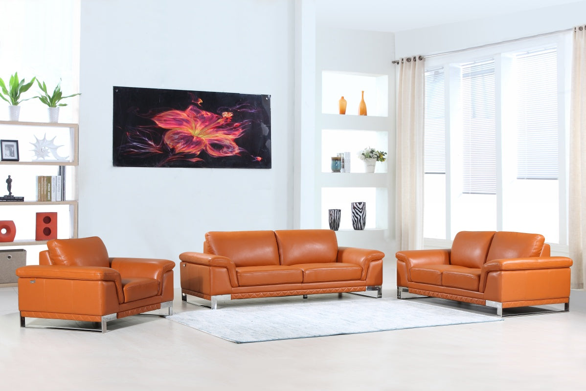 96" Lovely Camel Leather Sofa Set