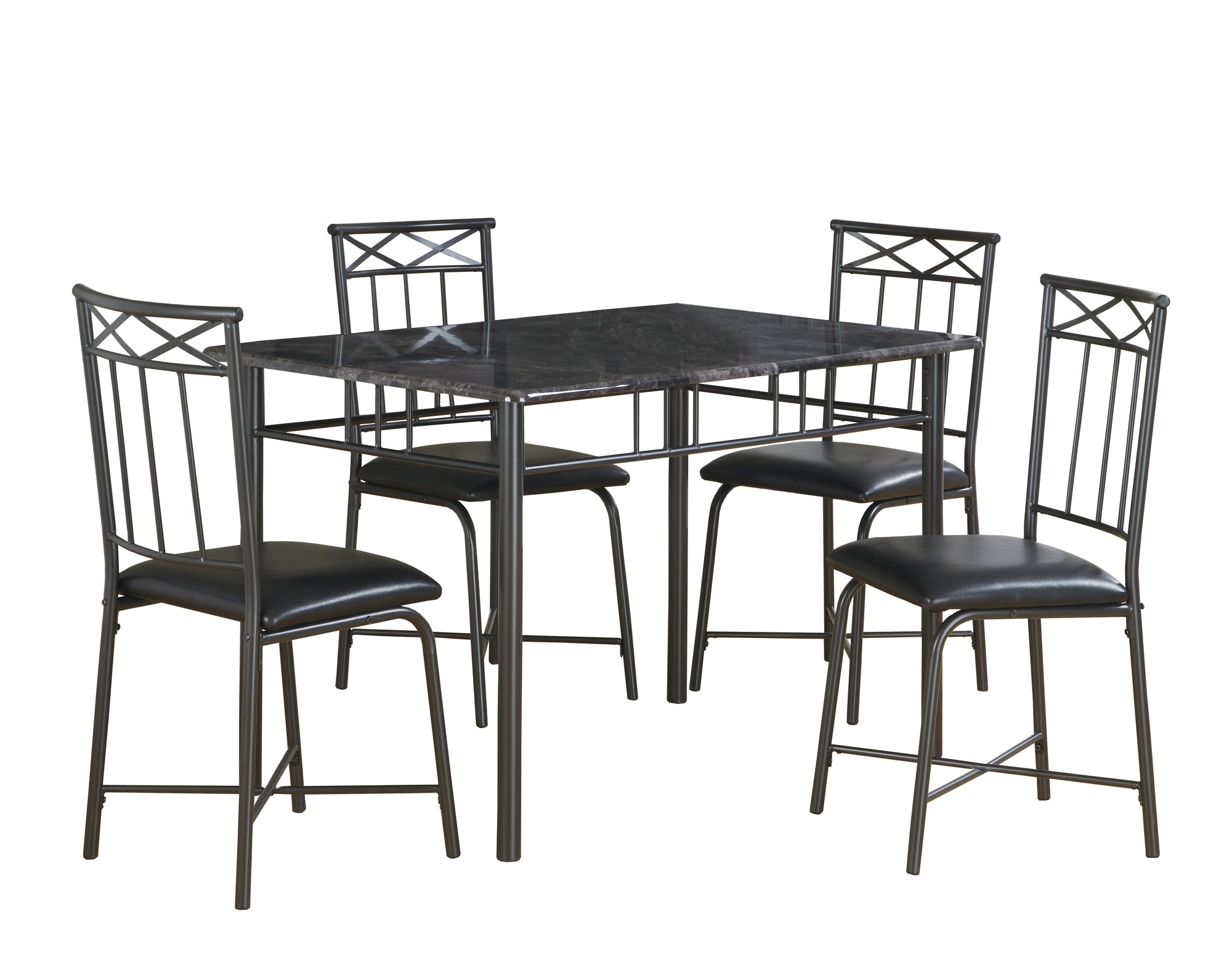 63.5" x 81.25" x 101" Grey Foam Metal Leather Look  5pcs Dining Set