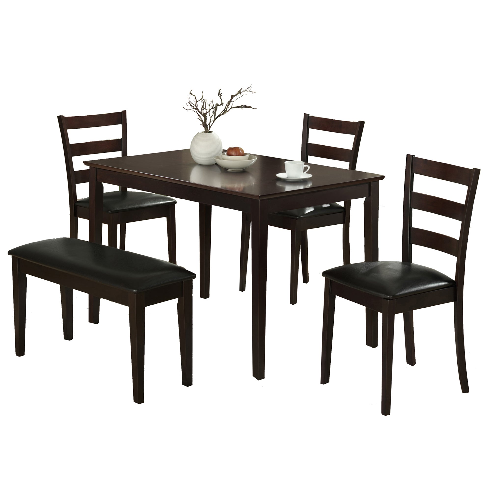 69.5" x 81.5" x 99" Cappuccino Black Solid Wood Foam Veneer Leather Look  5pcs Dining Set