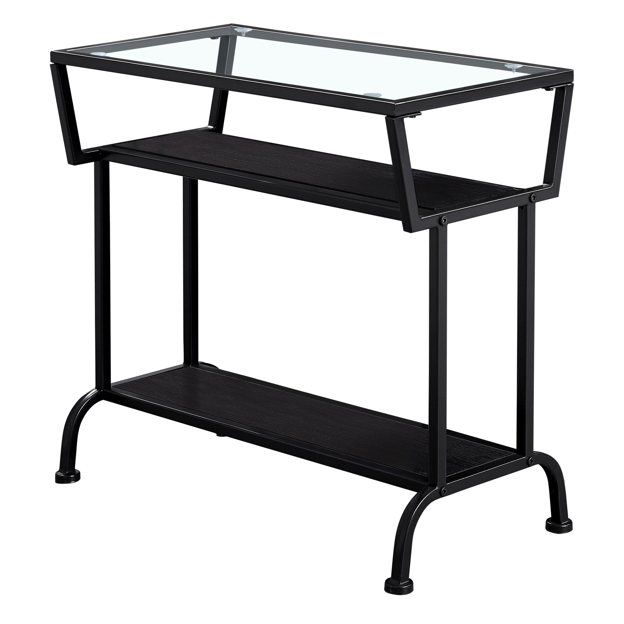 12" x 24" x 22" Black Metal with Clear Tempered Glass  Accent Table