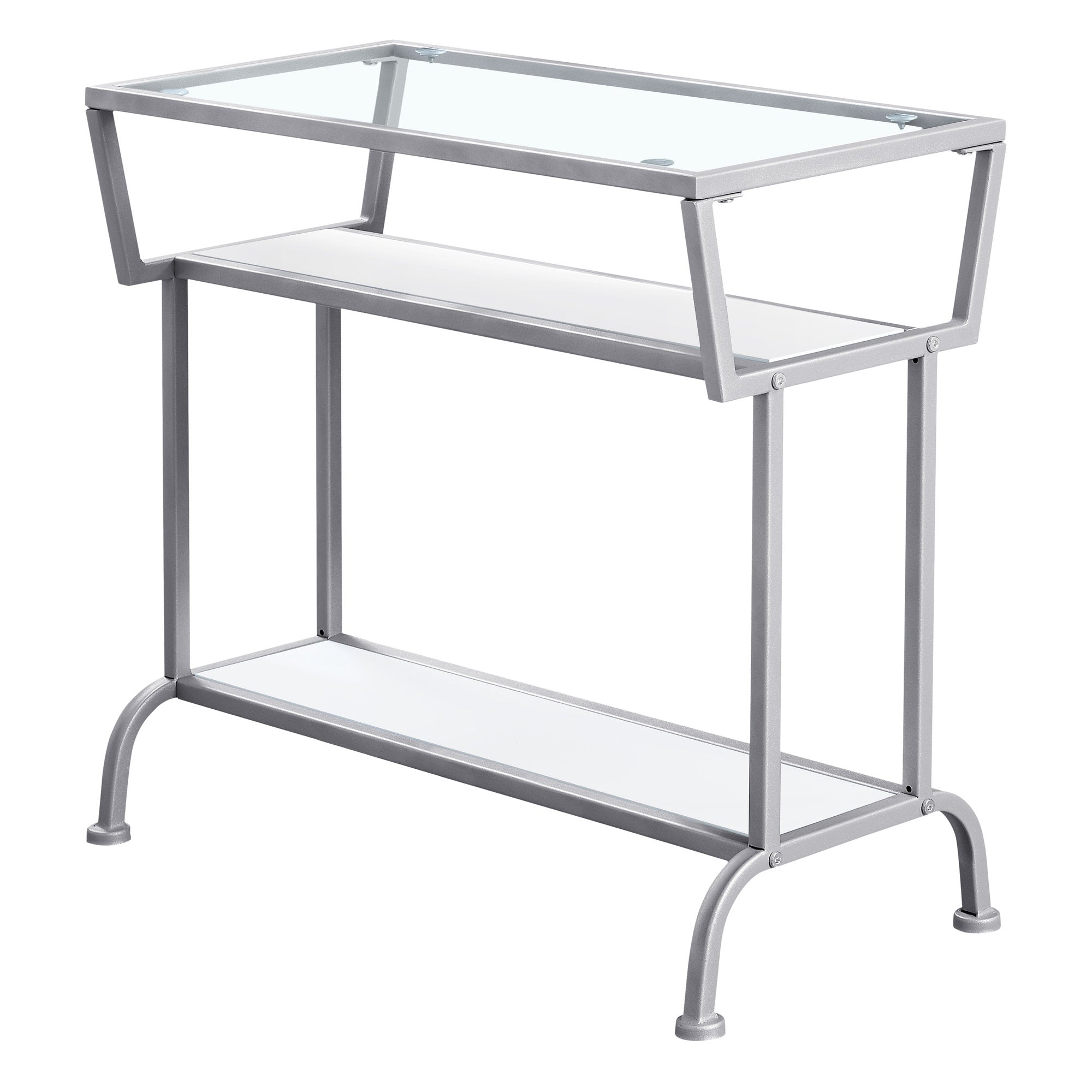 12" x 24" x 22" White Accent Table in Silver Metal with Clear Tempered Glass