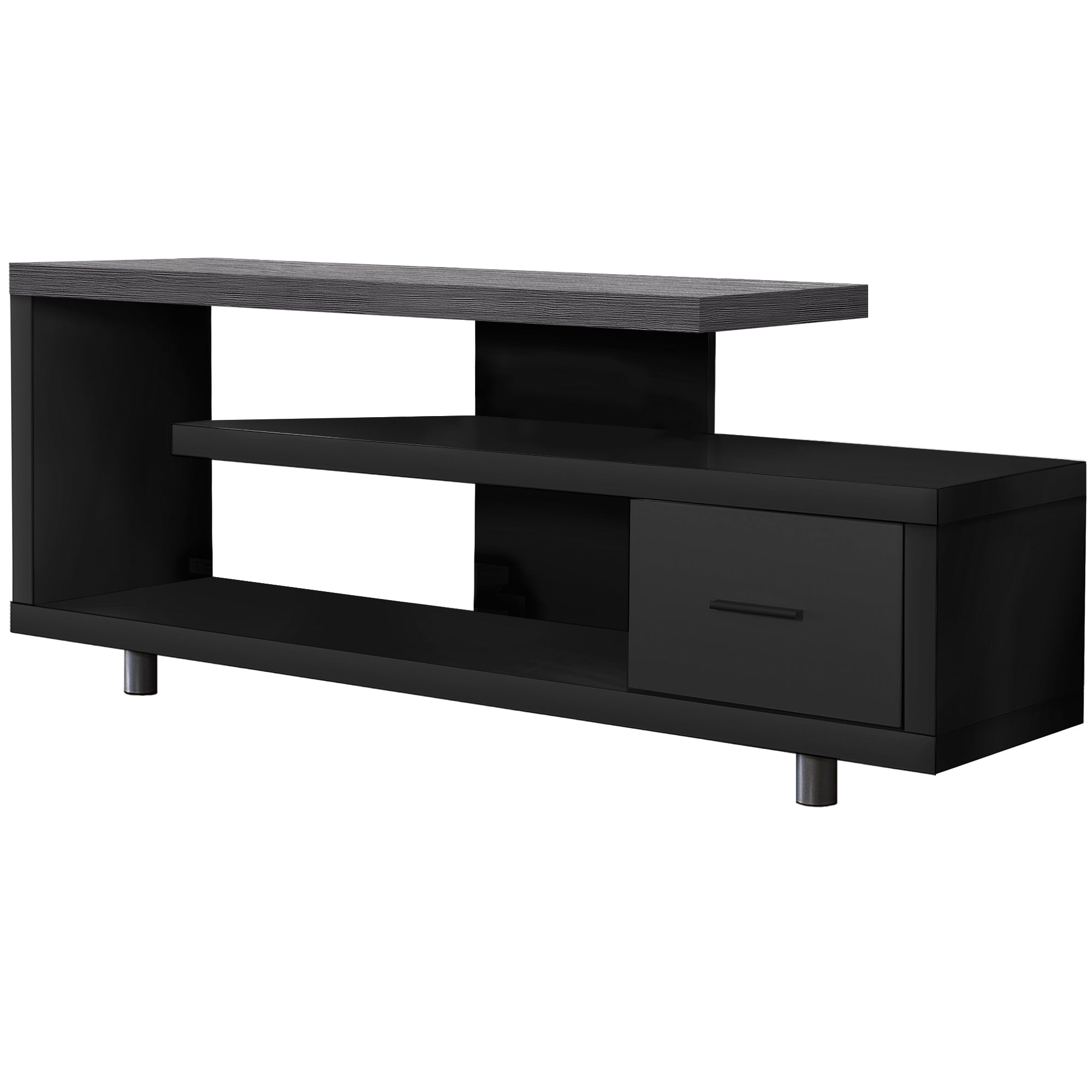 15.75" x 60" x 24" Black Grey Particle Board Hollow Core Metal TV Stand with a Drawer