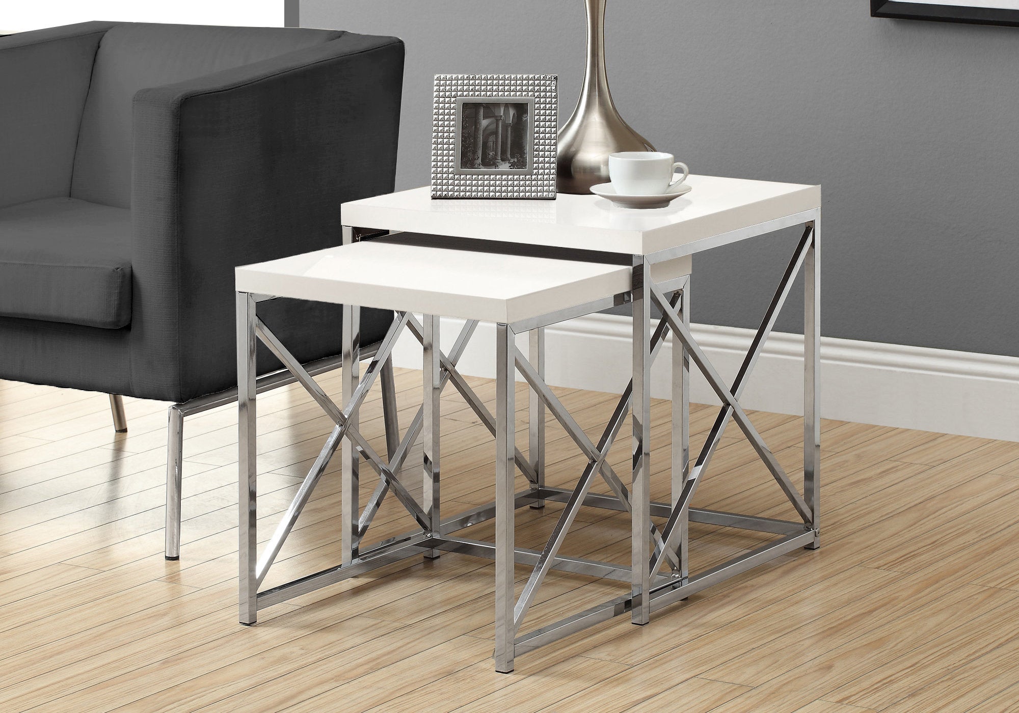 40.5" Particle Board and Chrome Metal Two Pieces Nesting Table Set