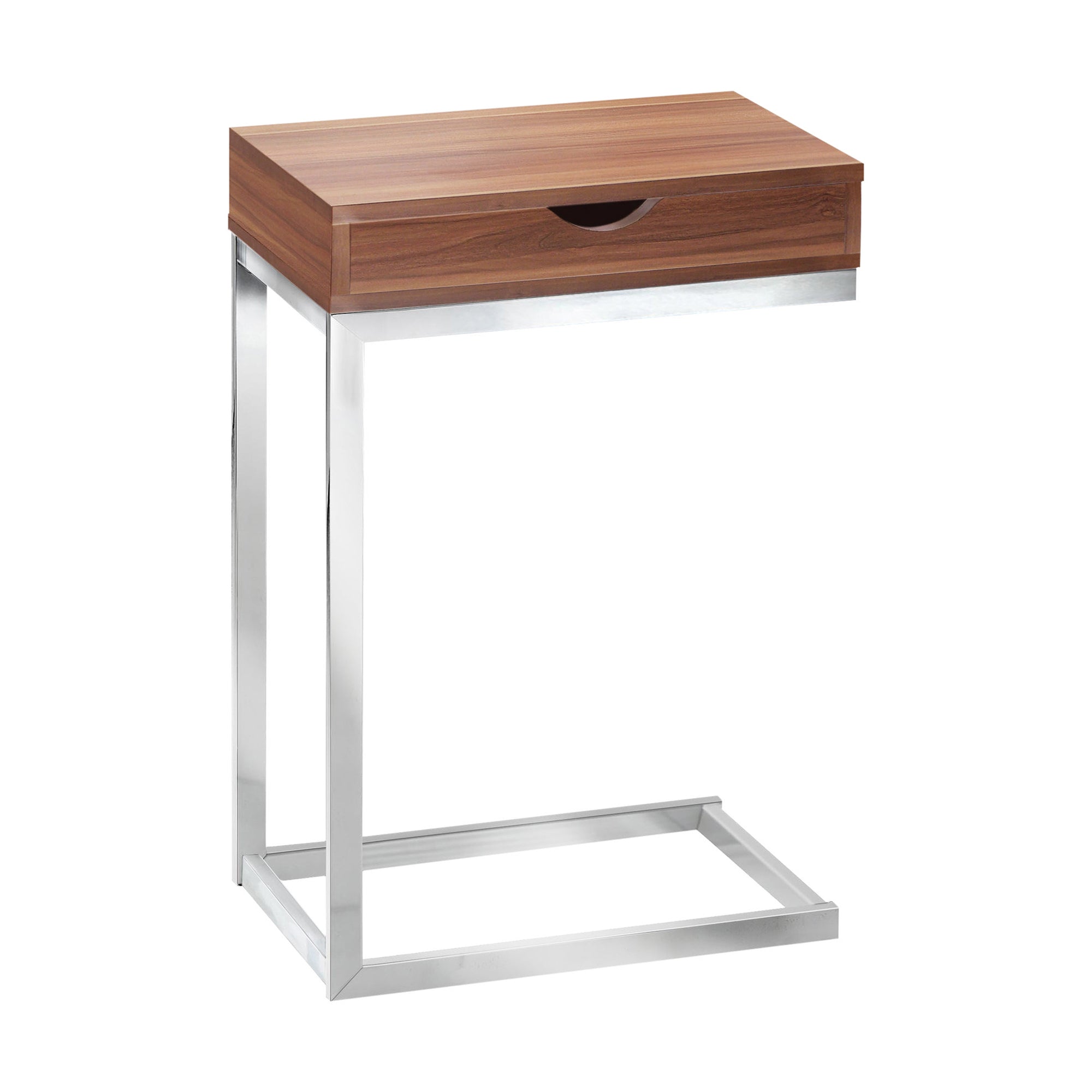 Walnut Finish Hidden Storage Metal Accent Table