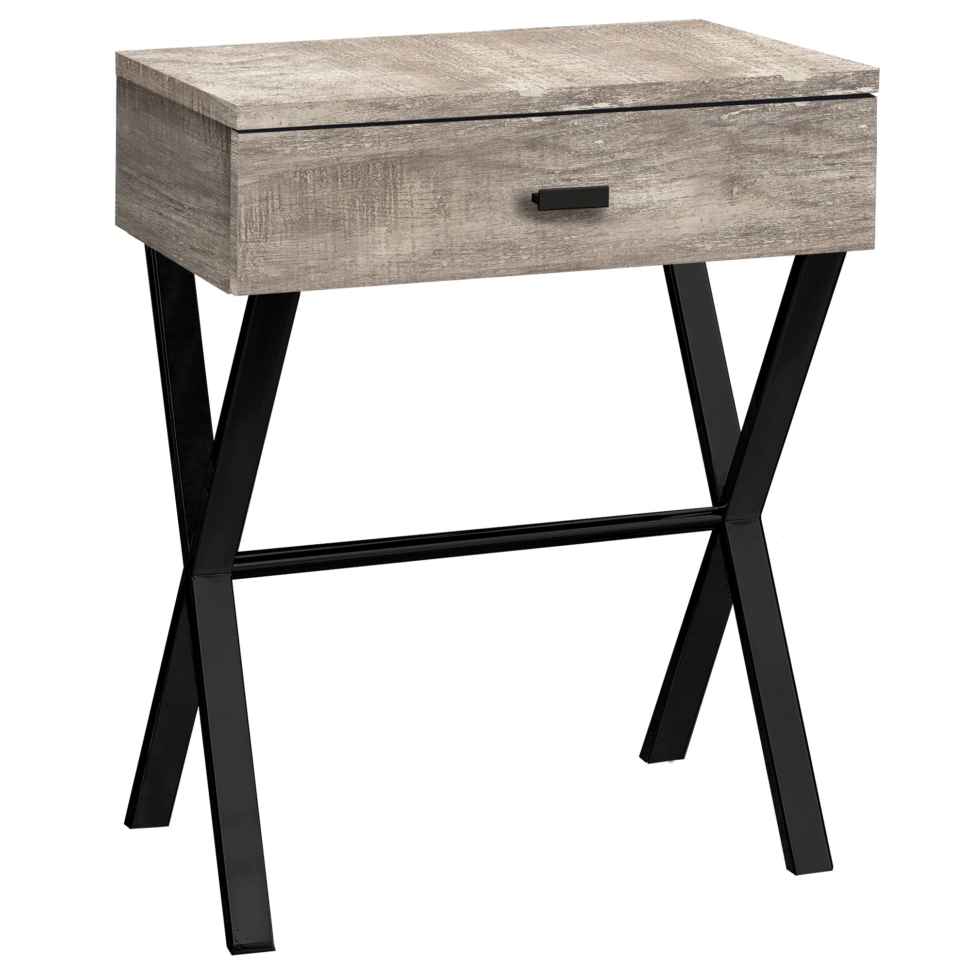 12" x 18.25" x 22.25" Taupe Finish and Black Metal Accent Table