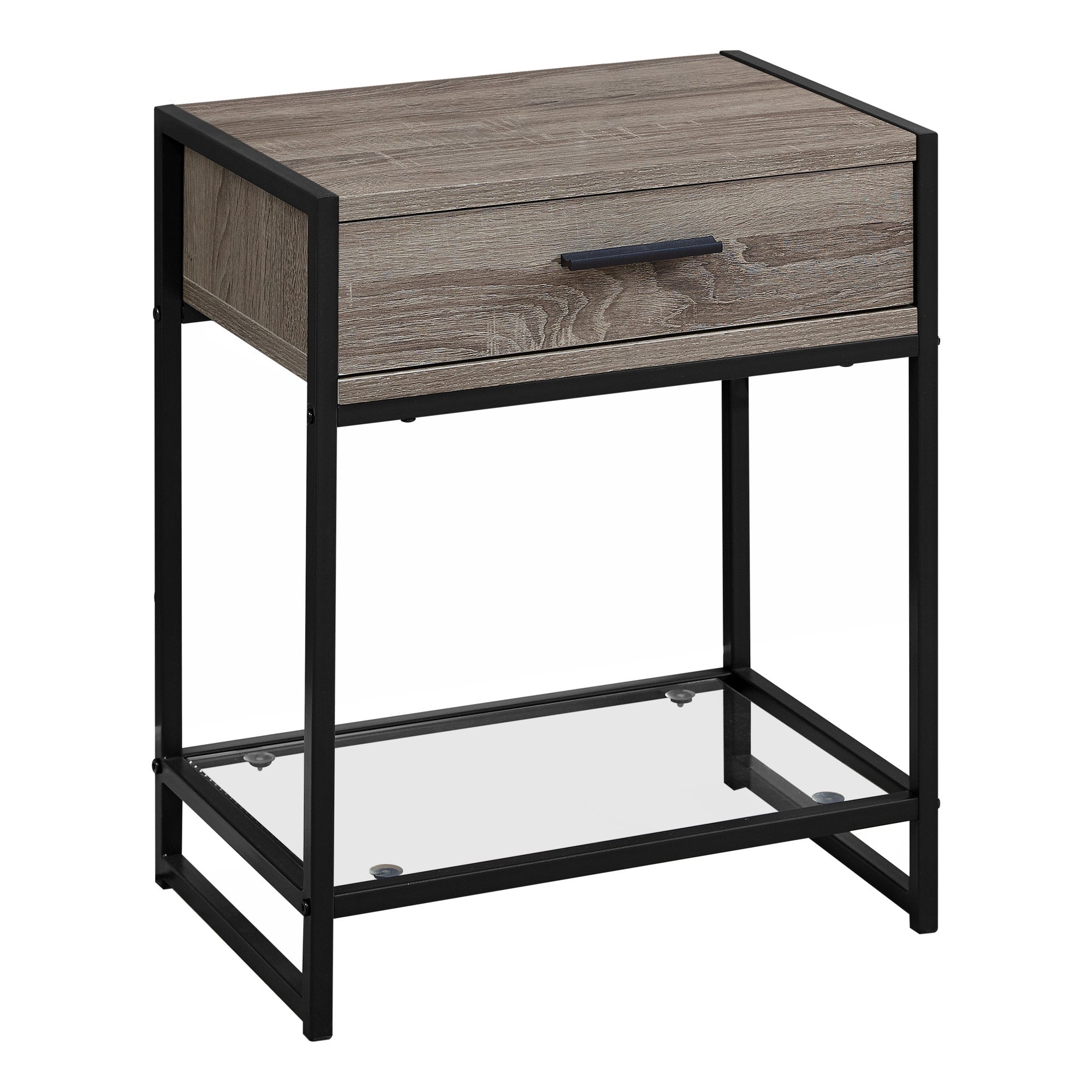 12" x 18" x 22" Dark TaupewithBlack  Tempered Glass  Accent Table