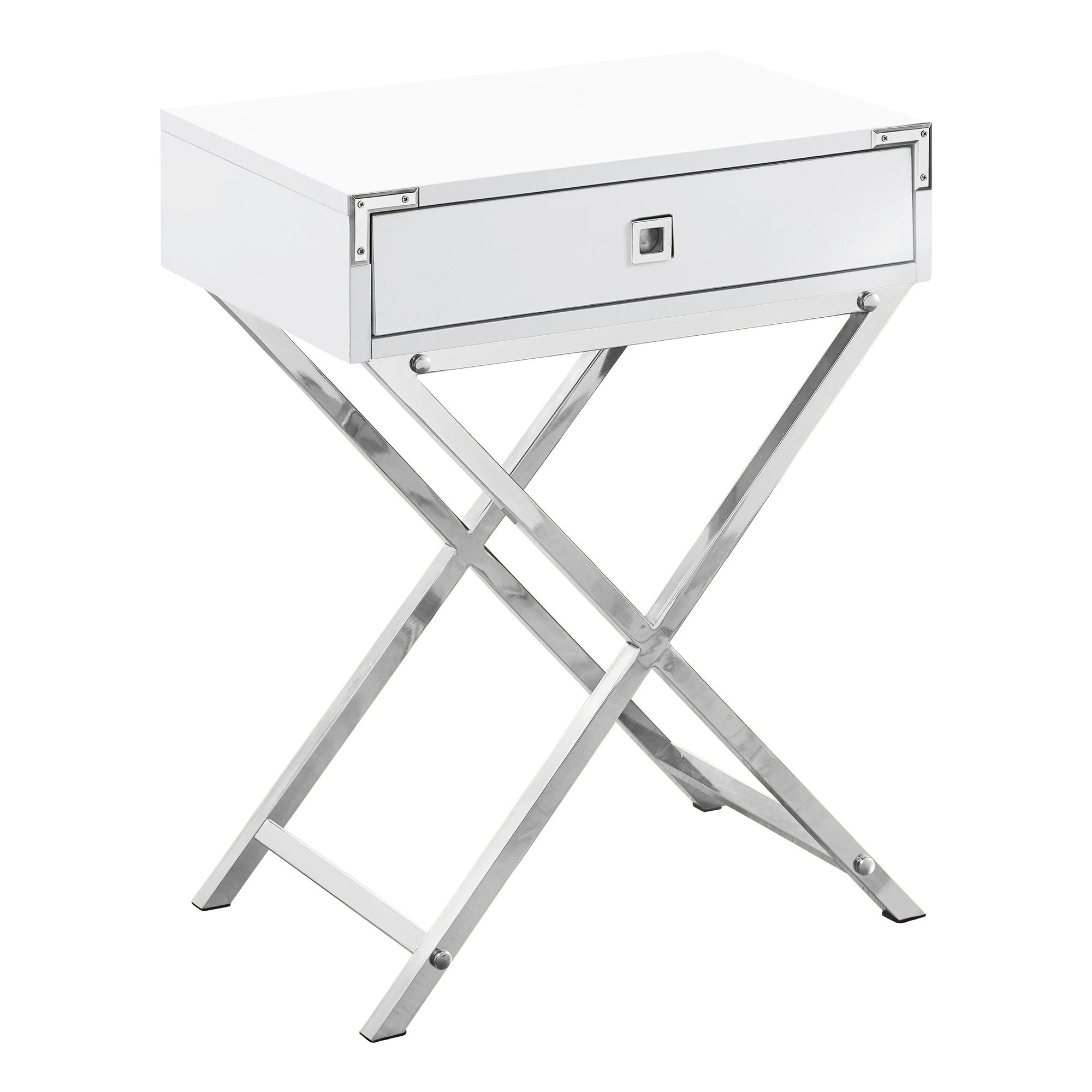 12" x 18.25" x 24" White Finish and Metal Accent Table