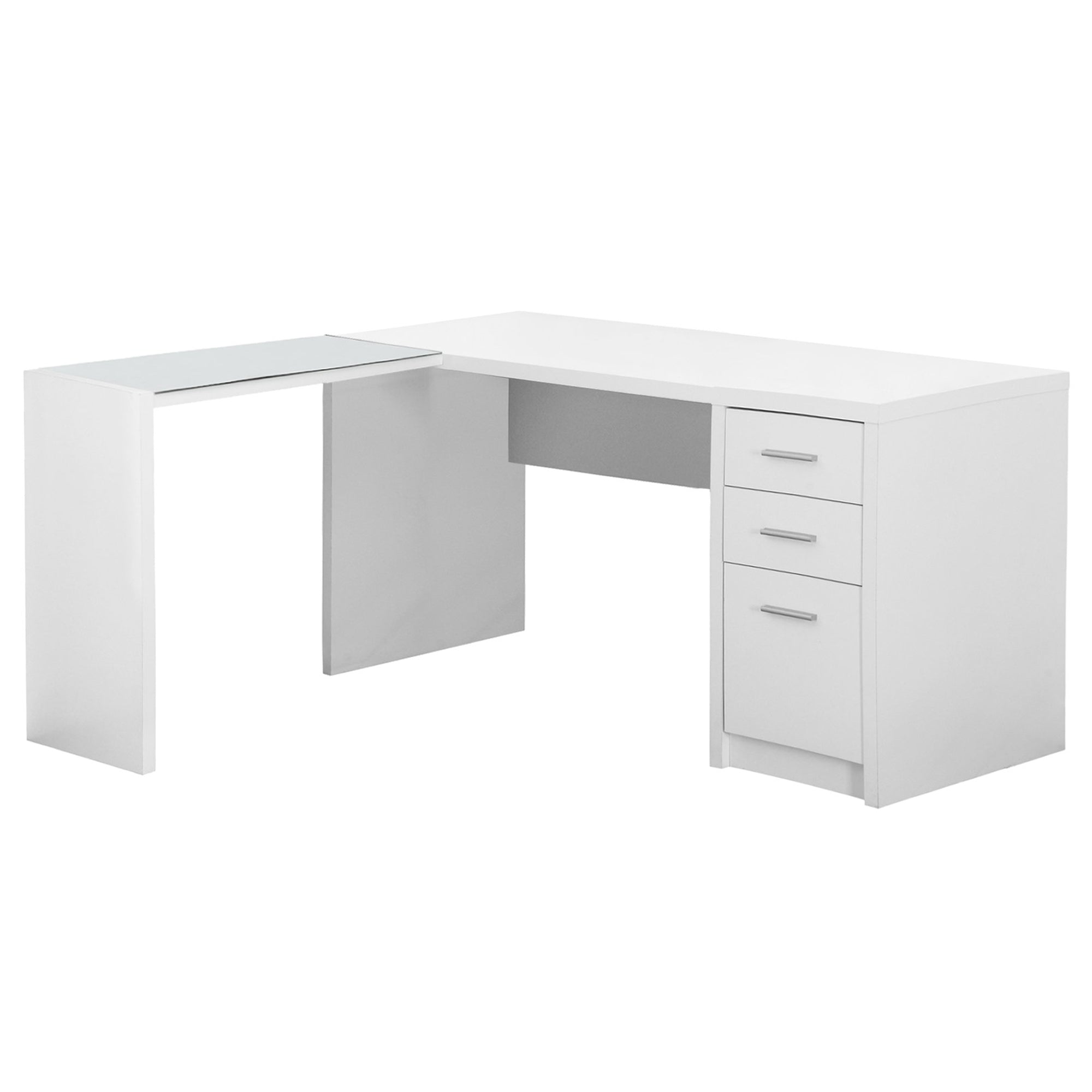 55.25" x 60" x 30" White Clear Particle Board Glass Hollow Core  Computer Desk