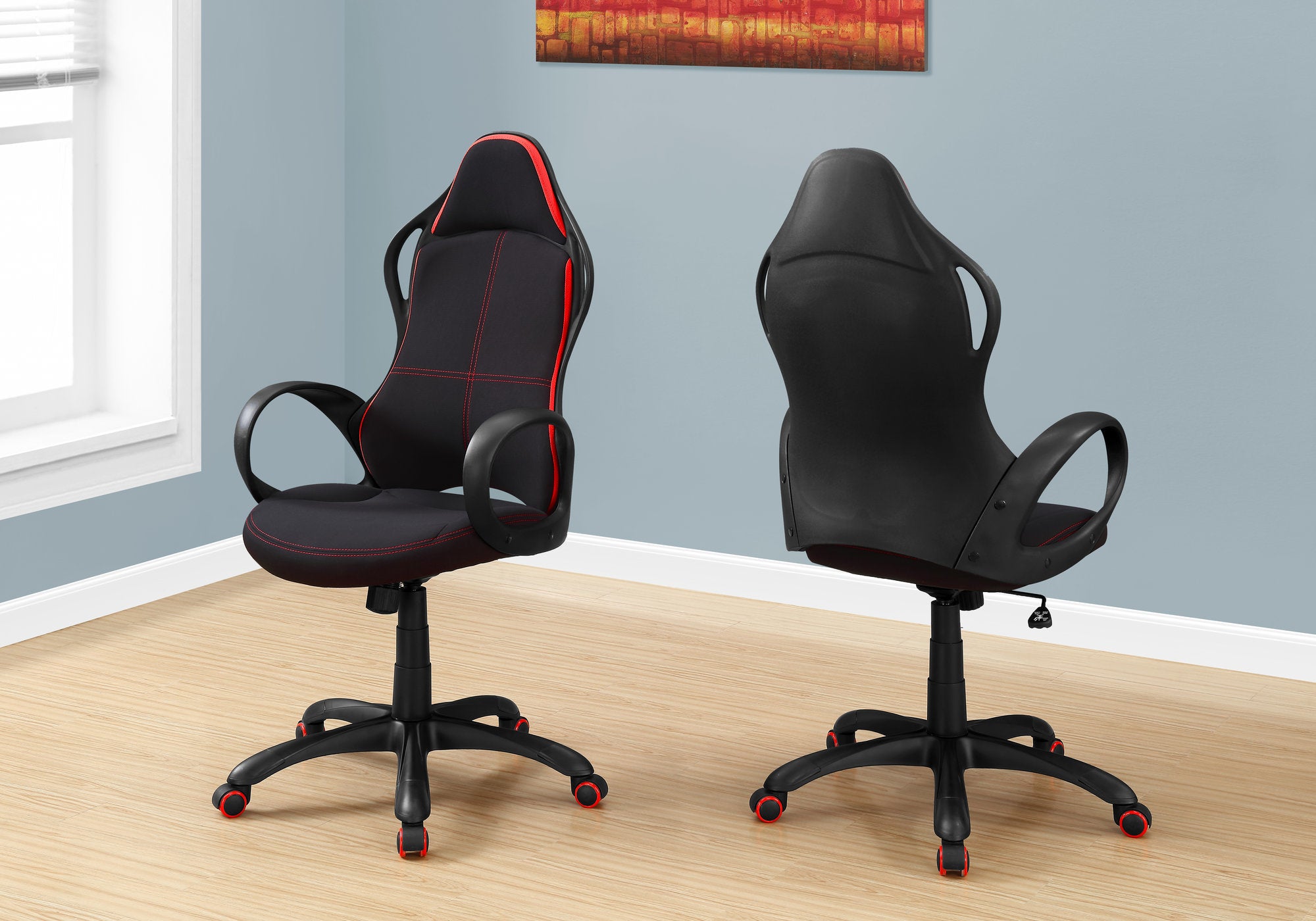 46" Black and Red Fabric Multi Position Office Chair