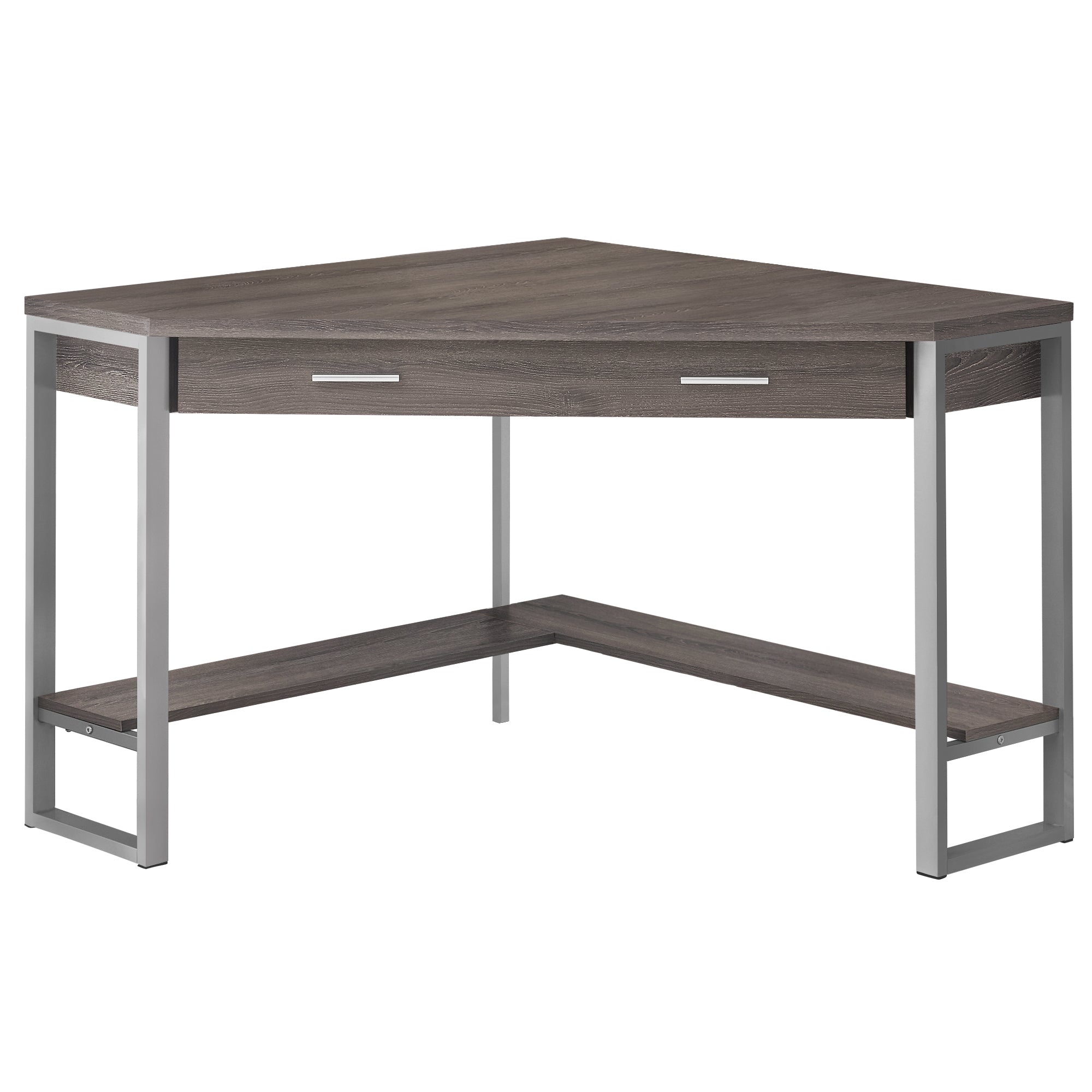 42" x 42" x 30" Dark Taupe  Silver  Particle Board  Hollow Core  Metal   Computer Desk