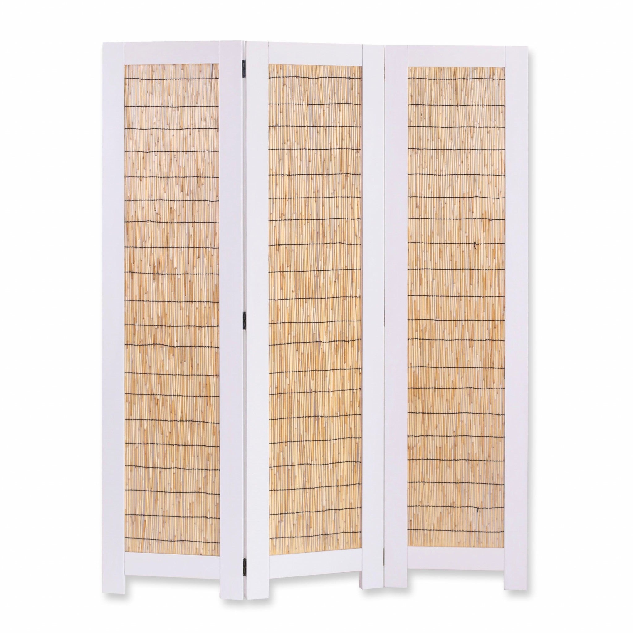 White and Natural Three Panel Room Divider Screen