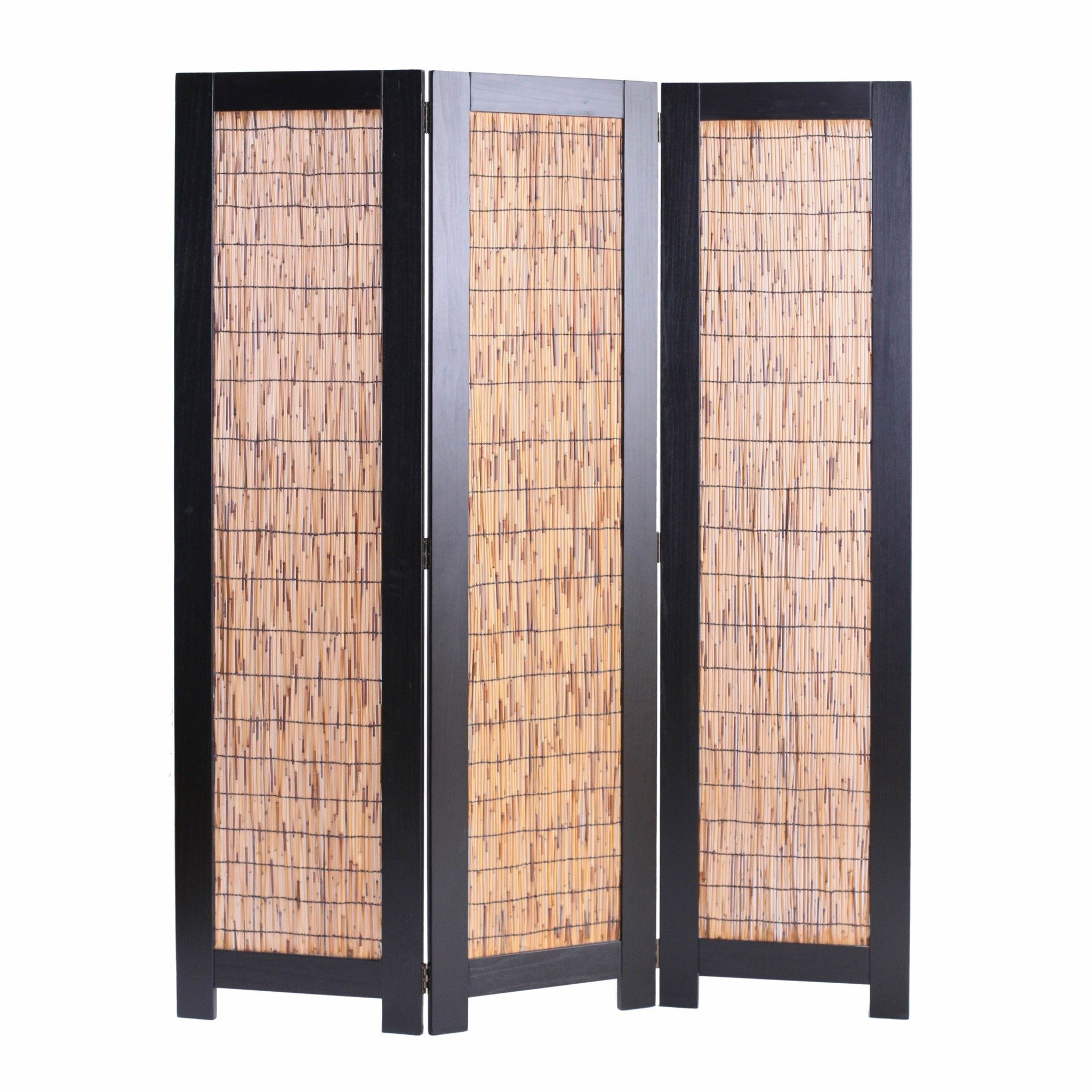 47 x 1.5 x 67 Black Wood Wicker - 3 Panel Screen