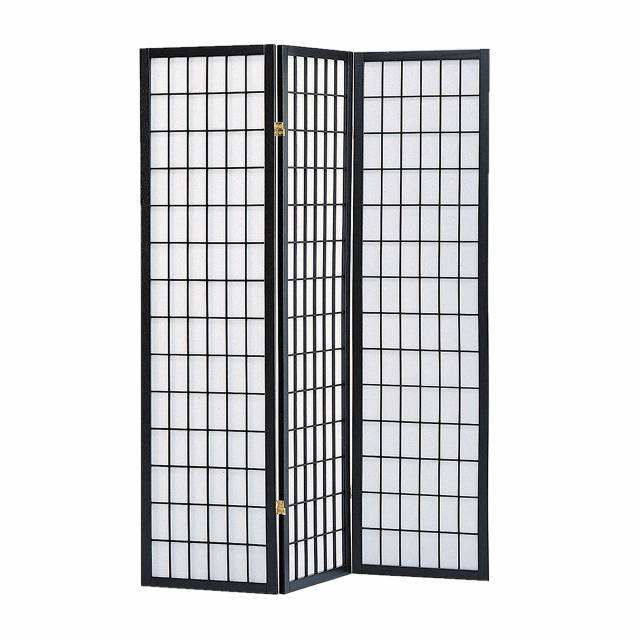 51 x 1 x 70 Black Shoji And Wood  3 Panel Screen