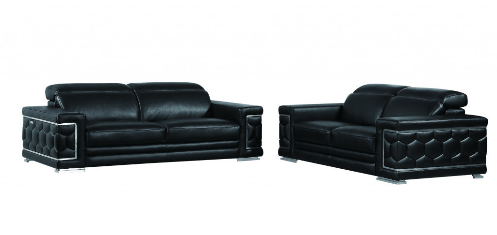 71" X 41" X 29" Modern Black Leather Sofa And Loveseat