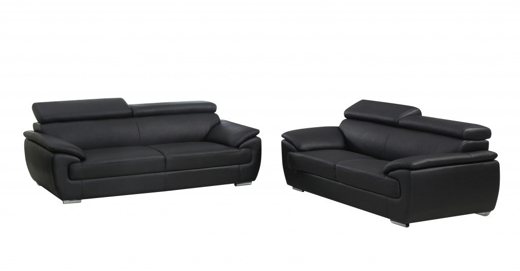 69" X 38" X 32to 39" Modern Black Leather Sofa And Loveseat