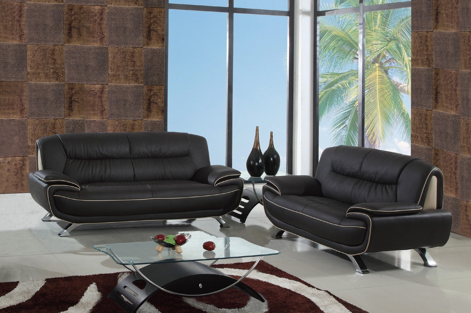 67'' X 35''  X 35'' Modern Brown Leather Sofa And Loveseat