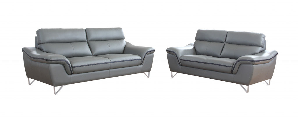 69'' X 36''  X 40'' Modern Gray Leather Sofa And Loveseat