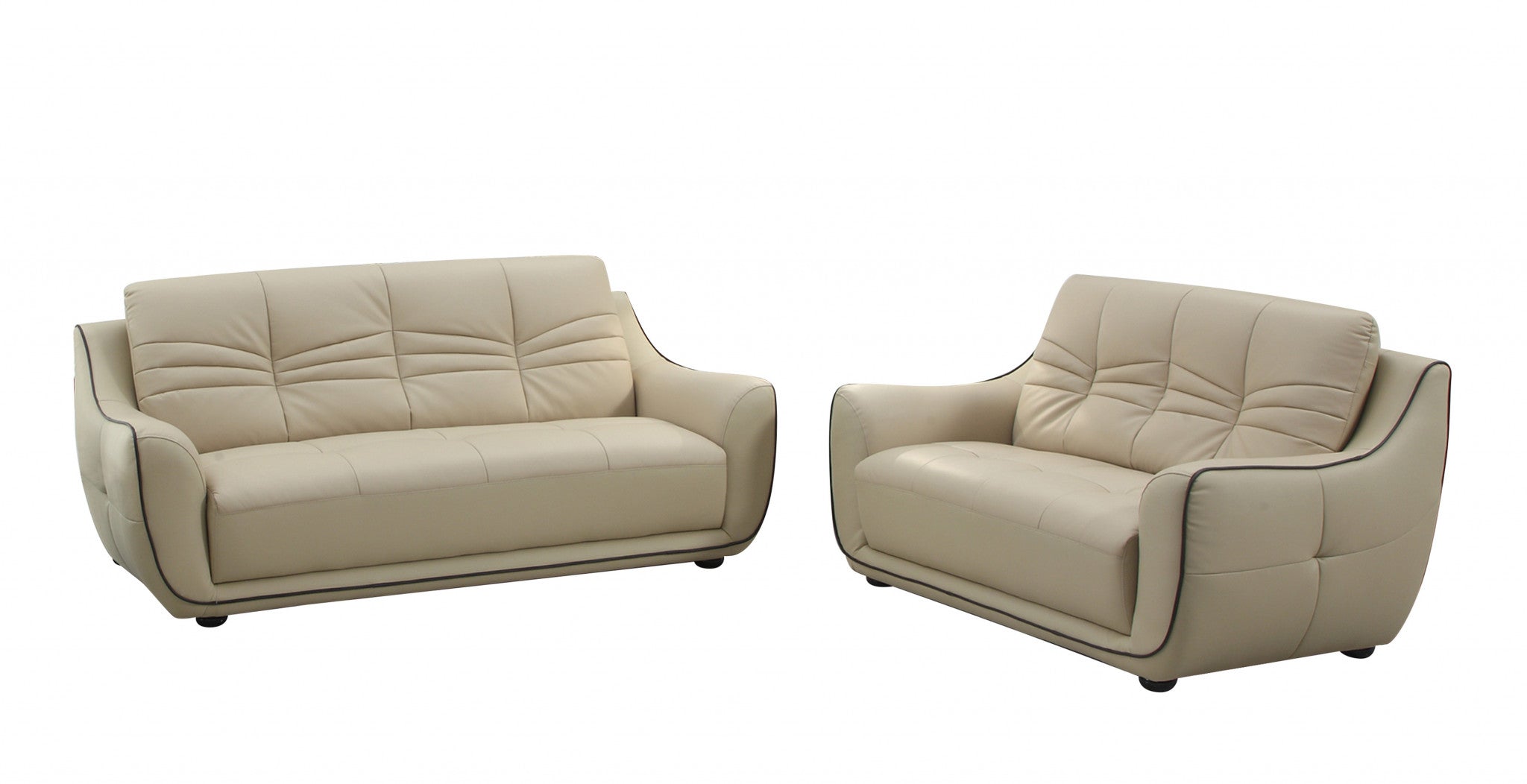 61'' X 39''  X 36'' Modern Beige Leather Sofa And Loveseat