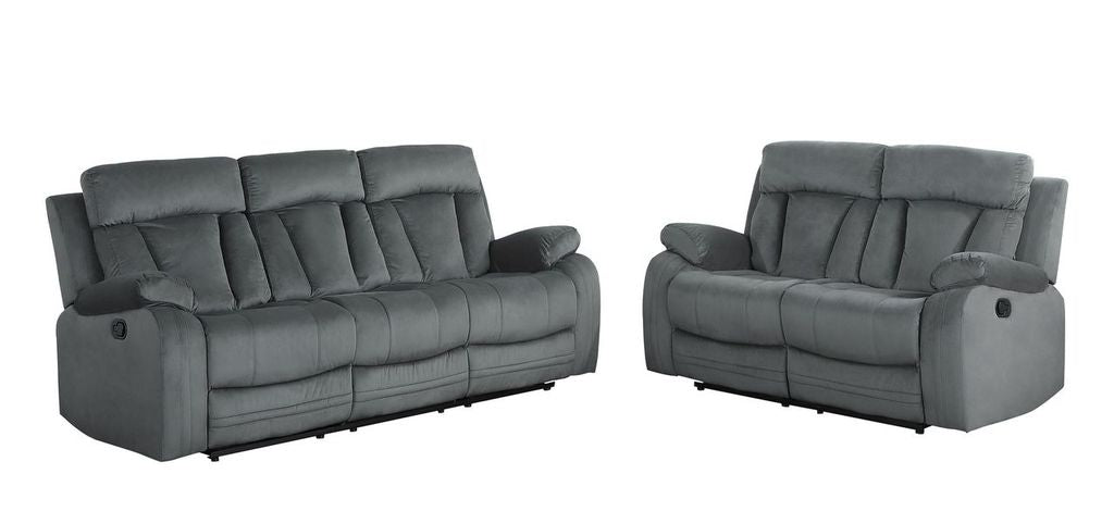 68'' X 38''  Modern Gray Leather Sofa And Loveseat