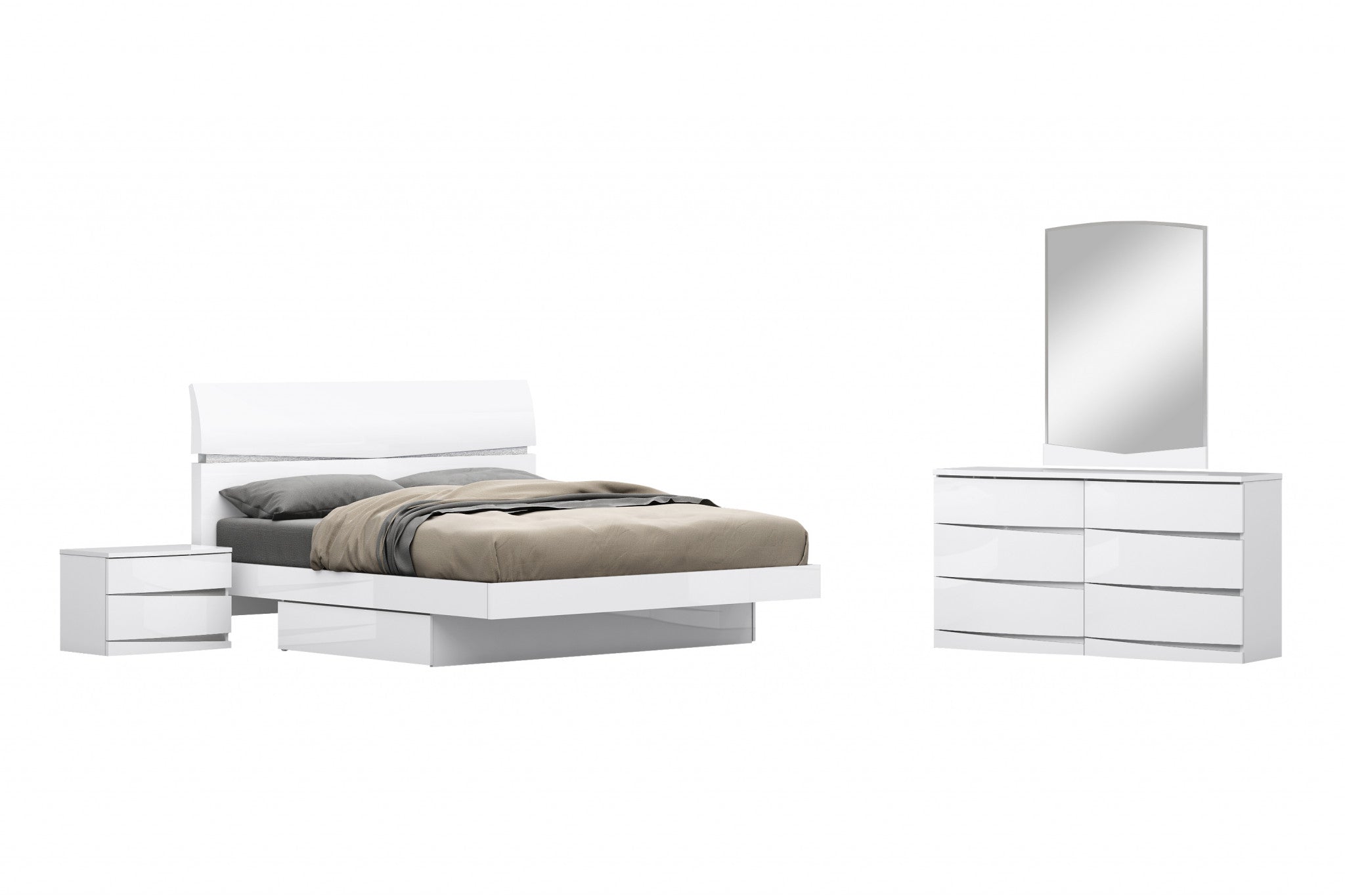 85" X 72"  X 42.5" 4pc Eastern King Modern White High Gloss Bedroom Set