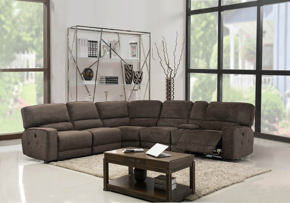 254'' X 41''  X 40'' Modern Brown Fabric Sectional With Power Recliners