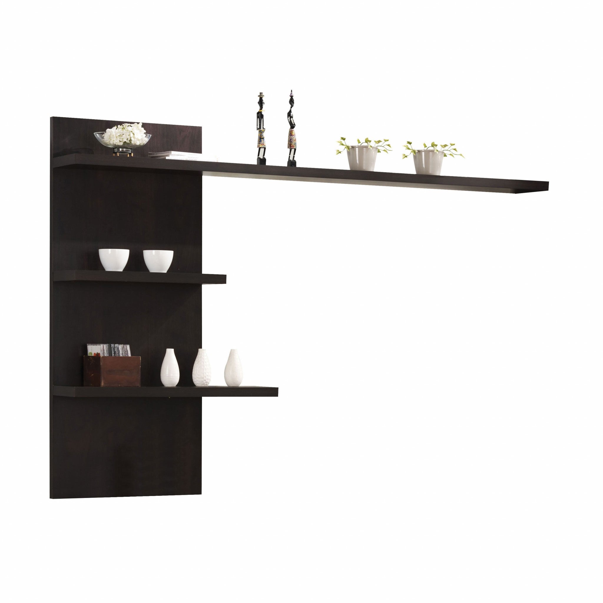 9' X 79' X 54' Espresso Wood Veneer (Paper) Wall Shelf