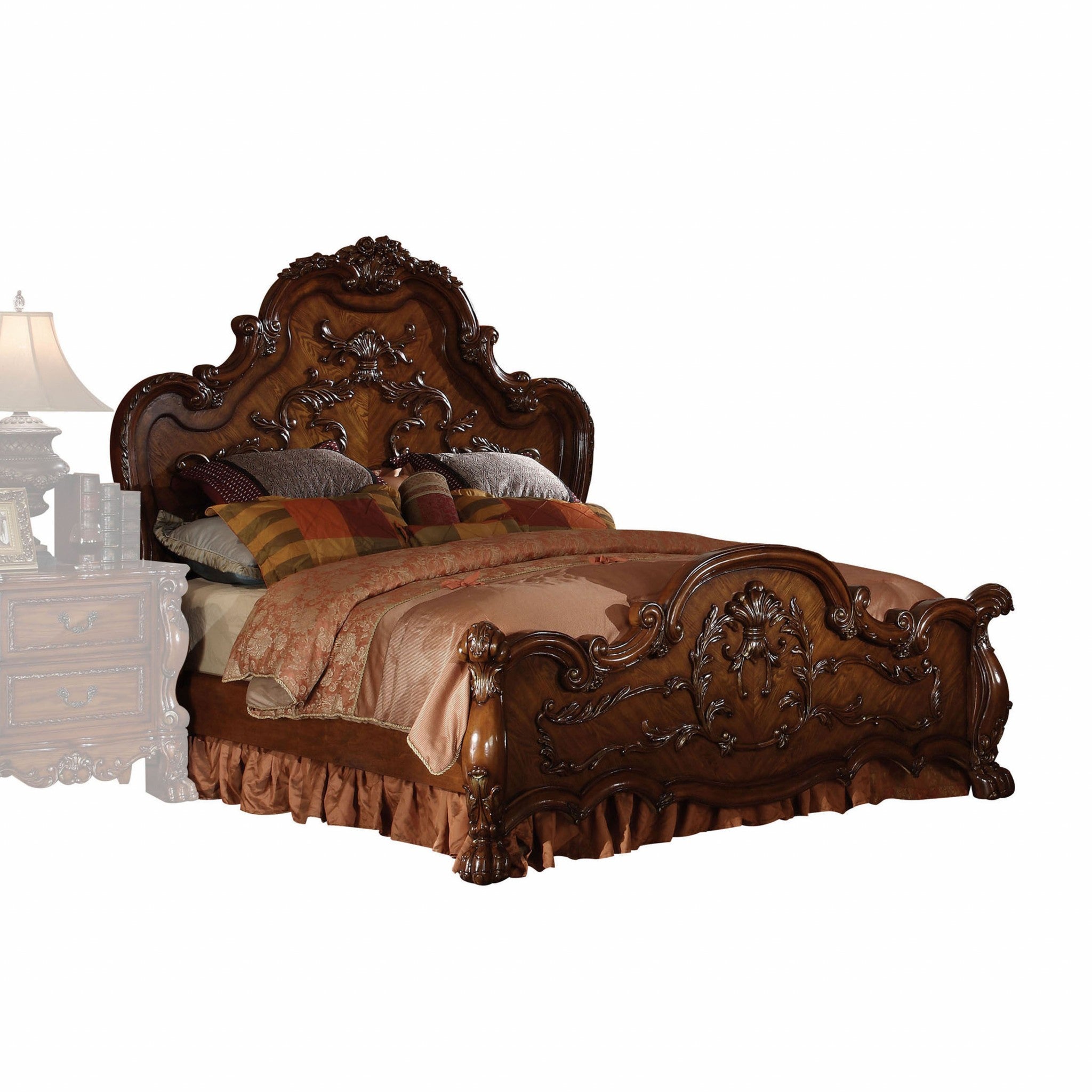 72' X 91' X 72' Cherry Oak Wood Poly Resin Queen Bed