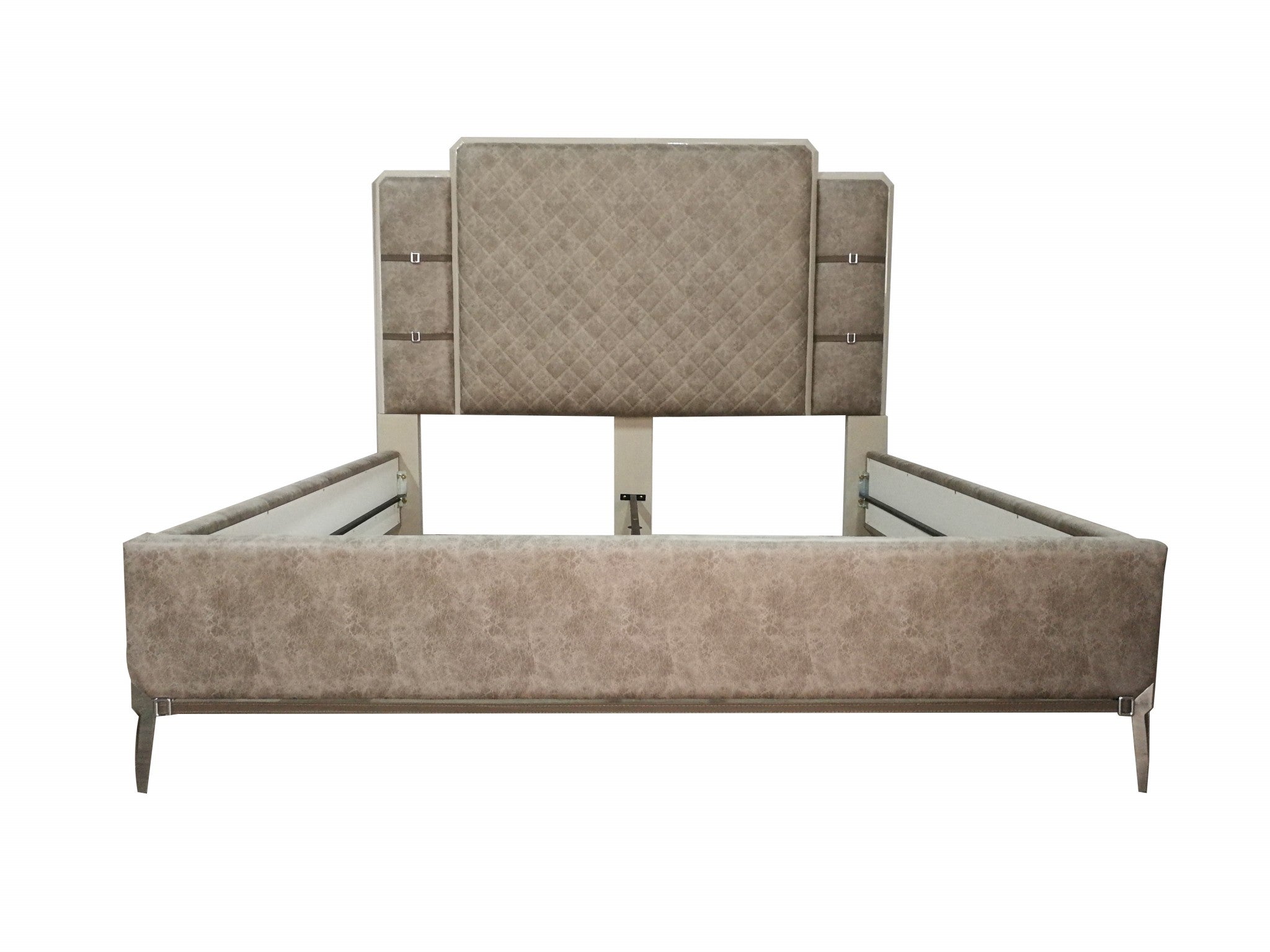 83' X 86' X 65' Vintage Beige PU Wood Upholstered (Bed) Metal Leg Veneer (Melamine) Eastern King Bed