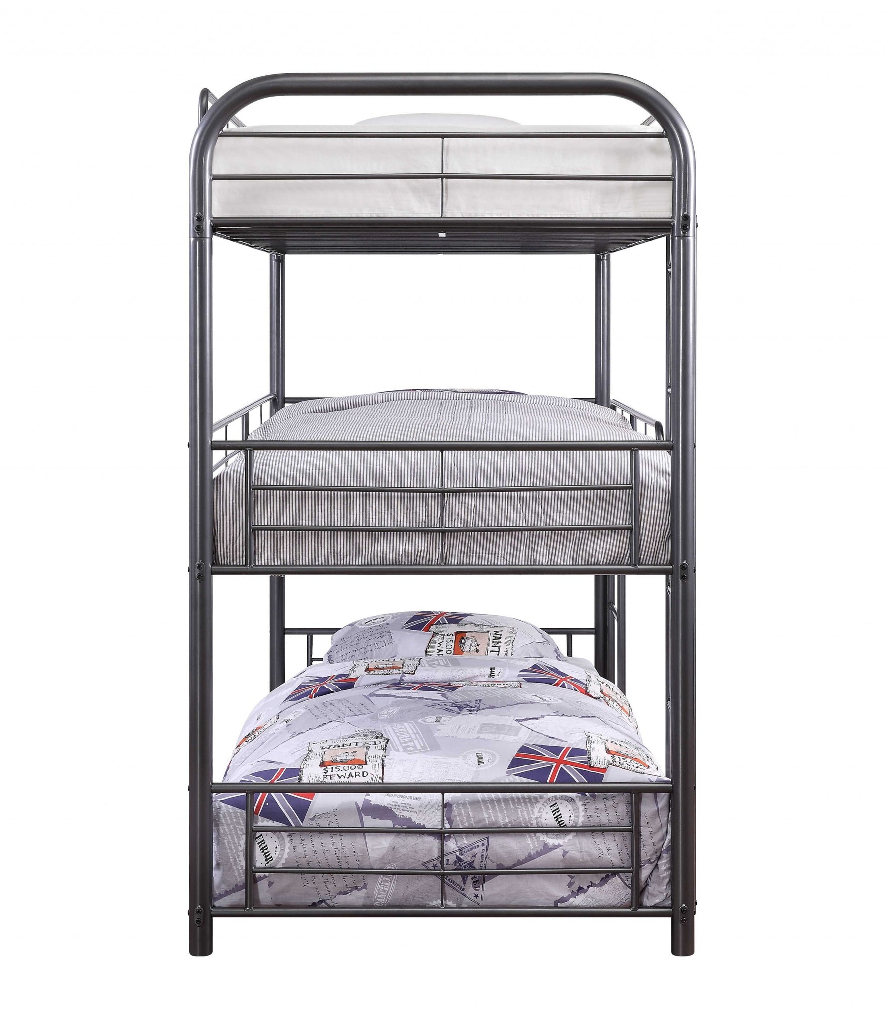 57' X 79' X 74' Gunmetal Metal Triple Bunk Bed - Full