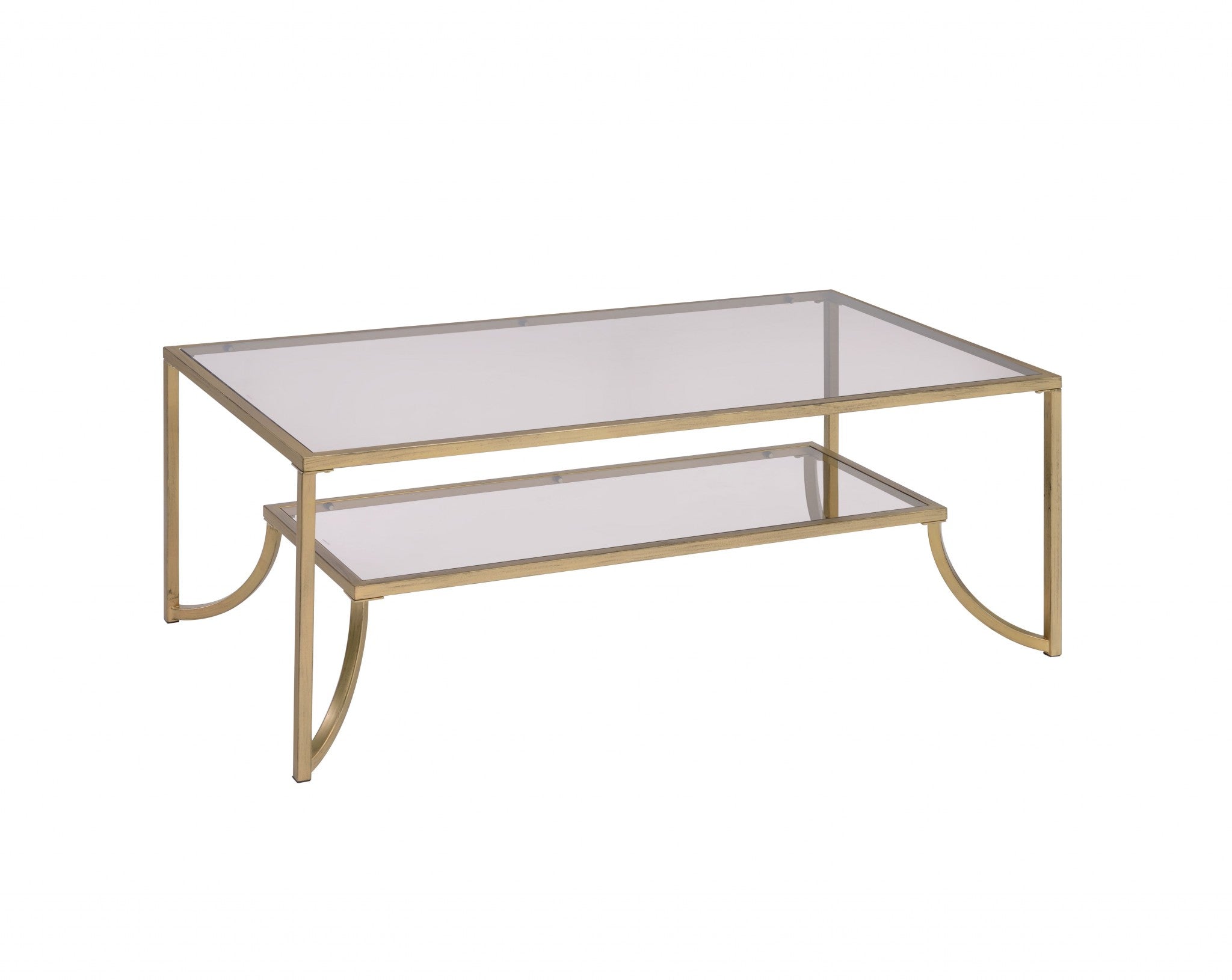 24' X 48' X 18' Antique Gold Smoky Glass Metal Coffee Table