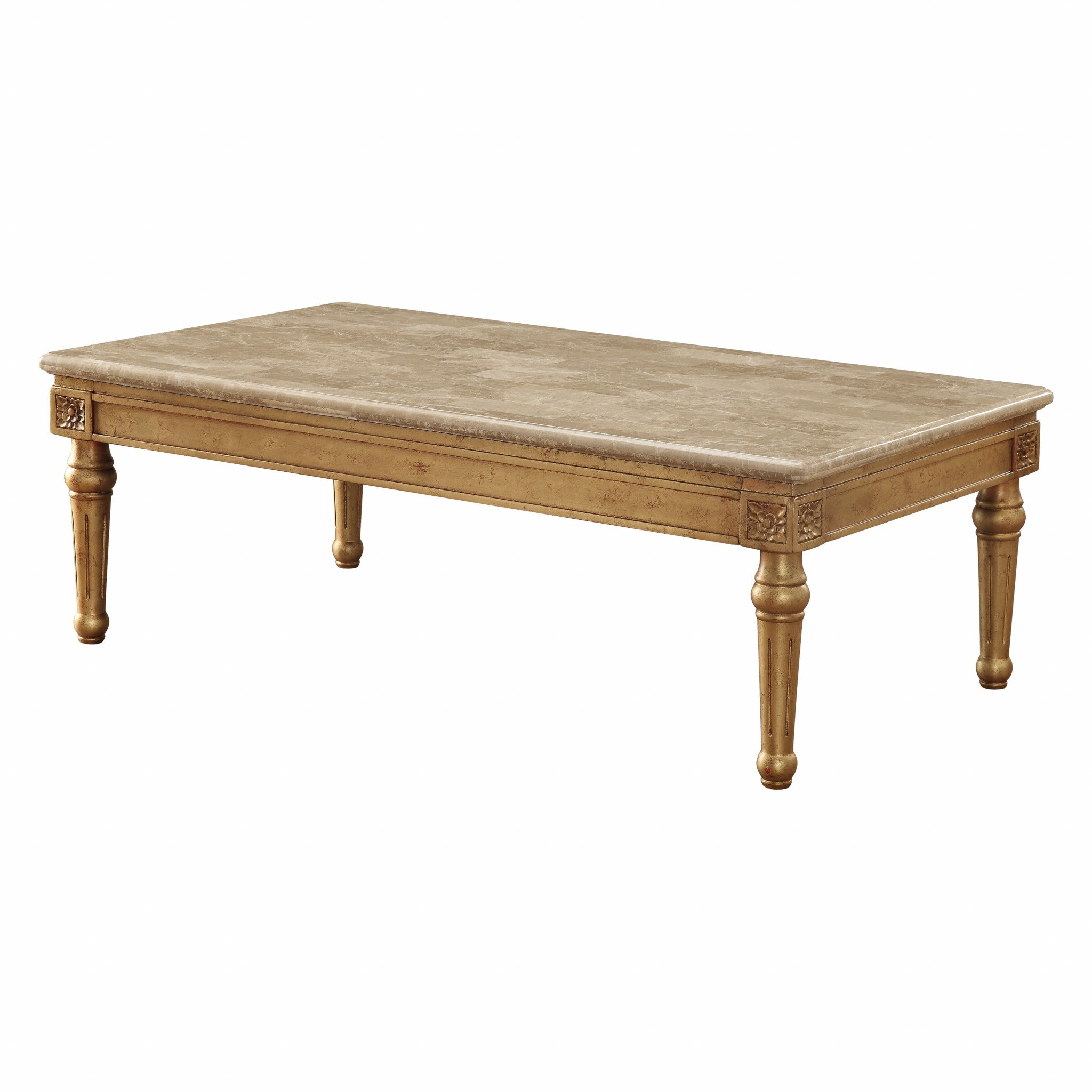 32' X 57' X 20' Marble Antique Gold Wood Coffee Table