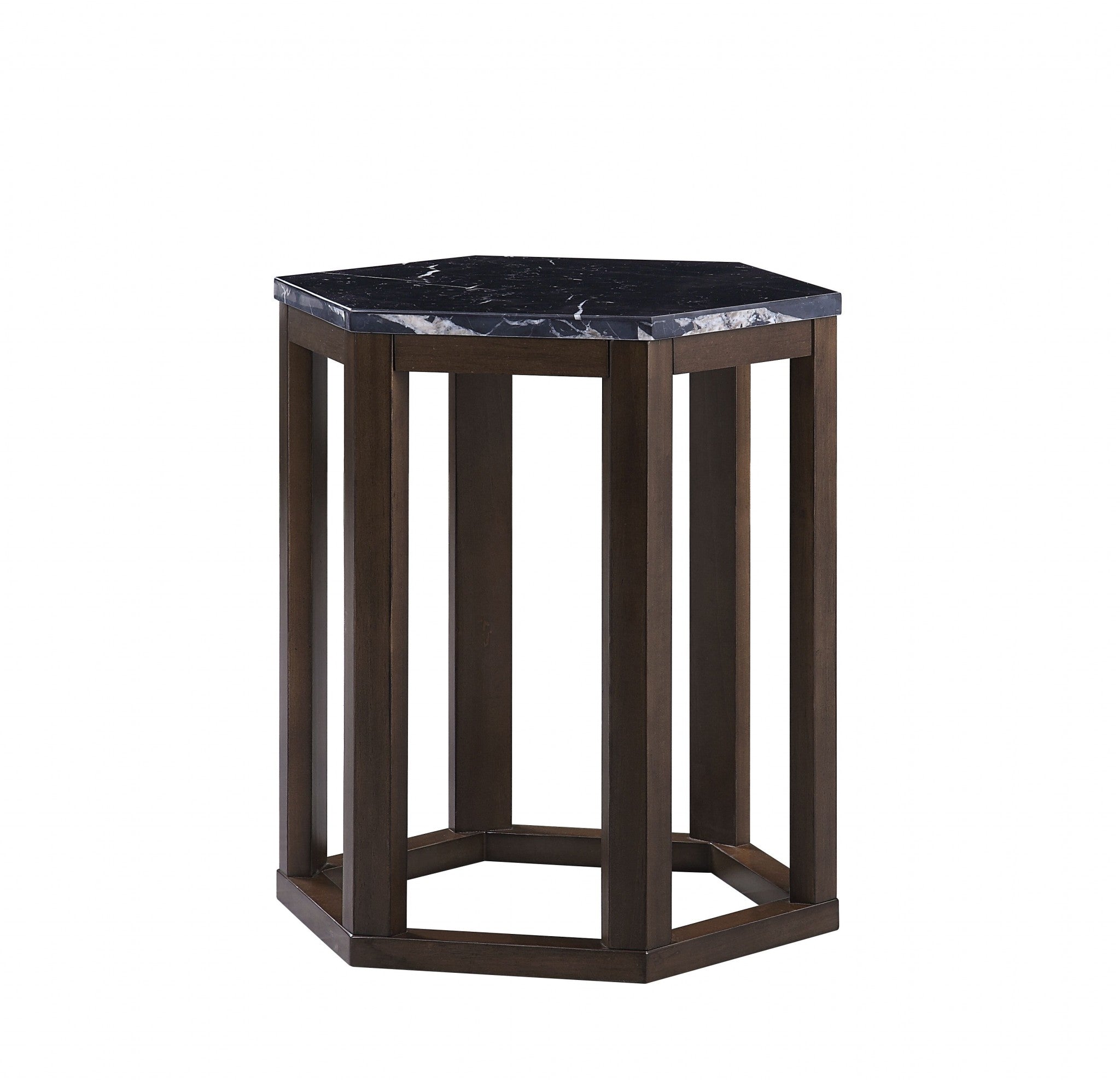 16' X 18' X 20' Walnut Marble Wood 2Pc Pk End Table