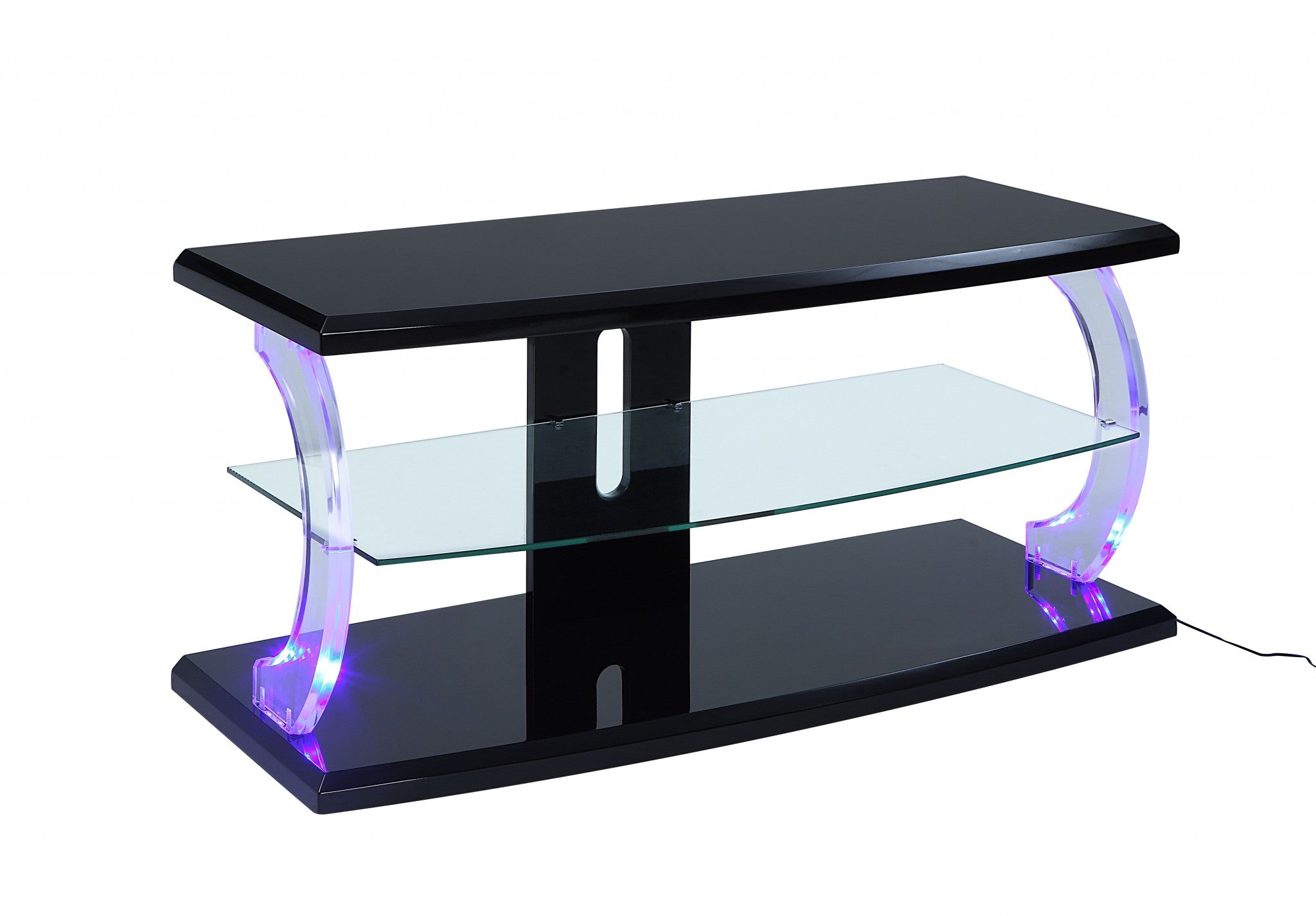 18' X 48' X 22' Black Clear Glass Wood Glass Veneer (Melamine) TV Stand (LED)