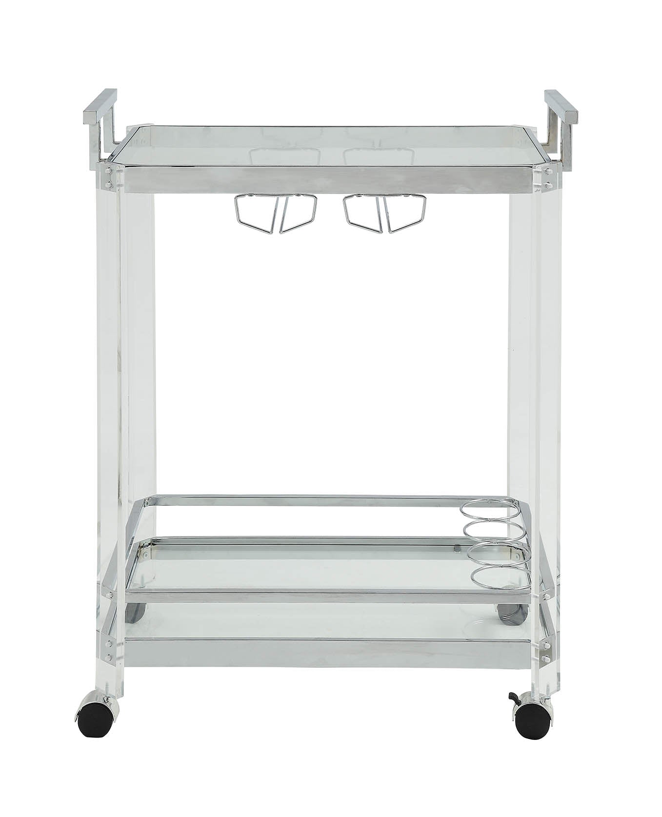 17' X 29' X 35' Chrome Clear Glass Metal Acrylic Serving Cart