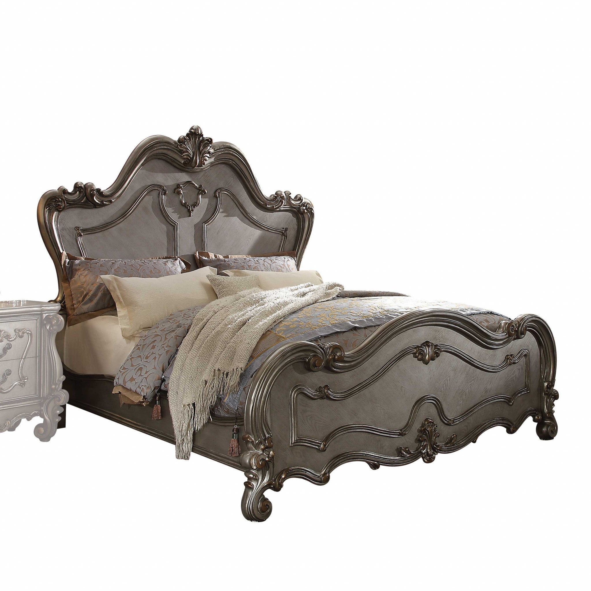 74' X 93' X 72' Antique Platinum Wood Poly Resin Queen Bed