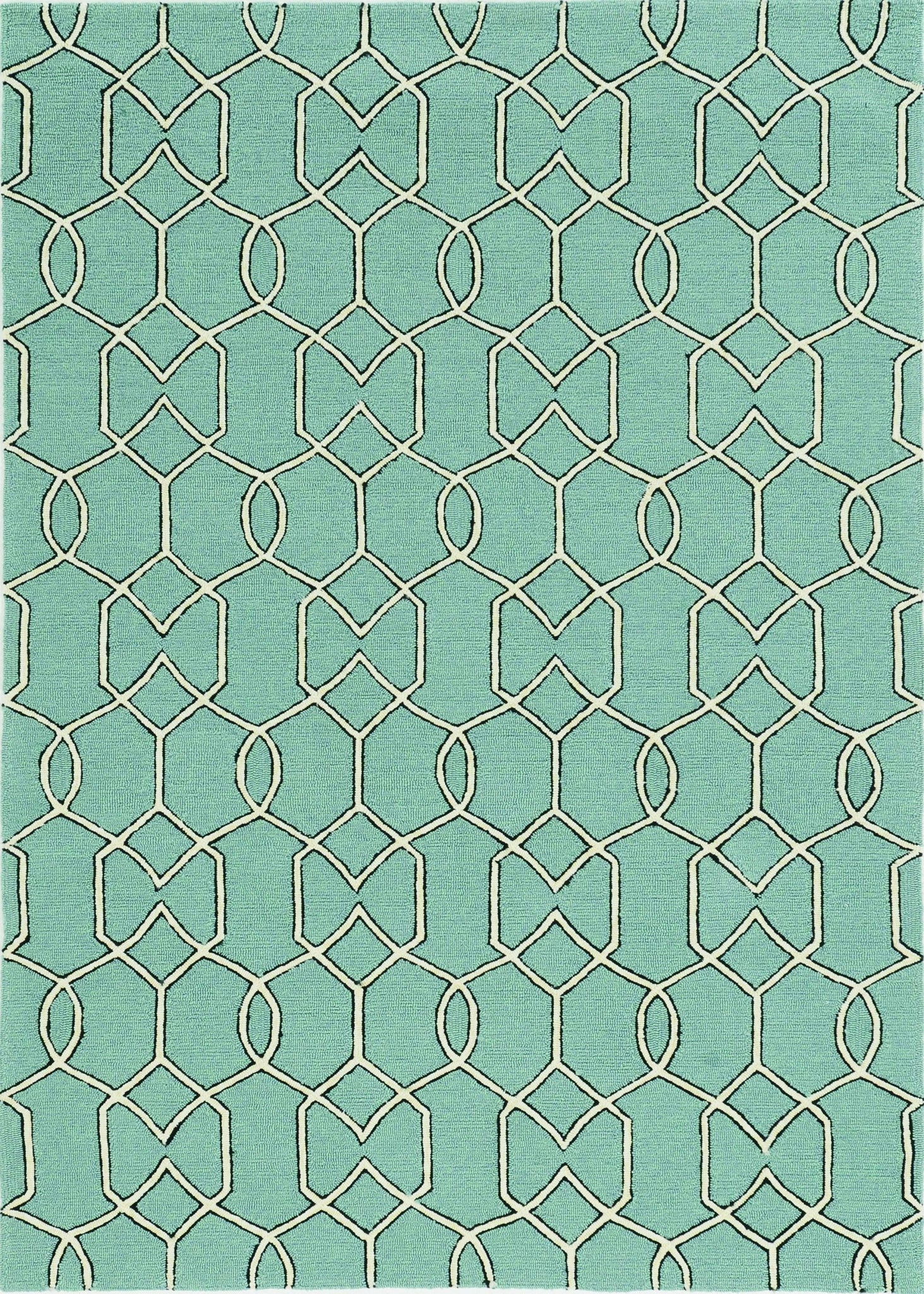 7'x10' Spa Green Hand Hooked UV Treated Trellis Indoor Outdoor Area Rug