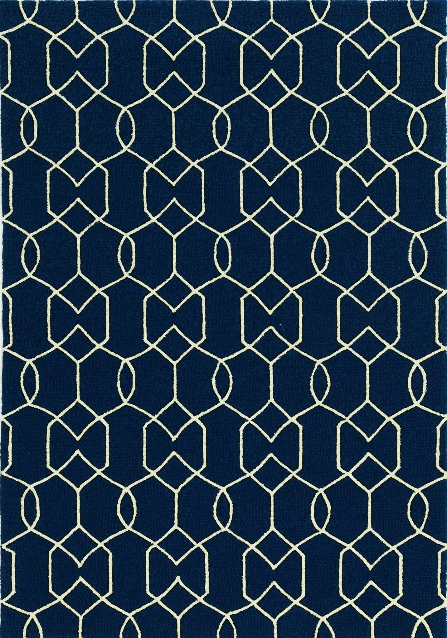 7'x10' Navy Blue Hand Hooked UV Treated Trellis Indoor Outdoor Area Rug