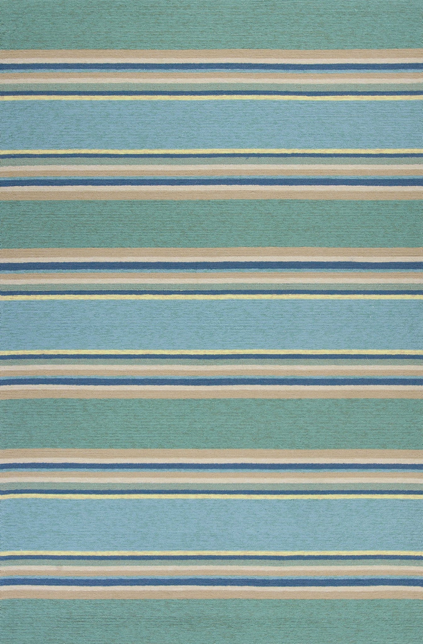 8'x10' Ocean Blue Hand Hooked UV Treated Awning Stripes Indoor Outdoor Area Rug