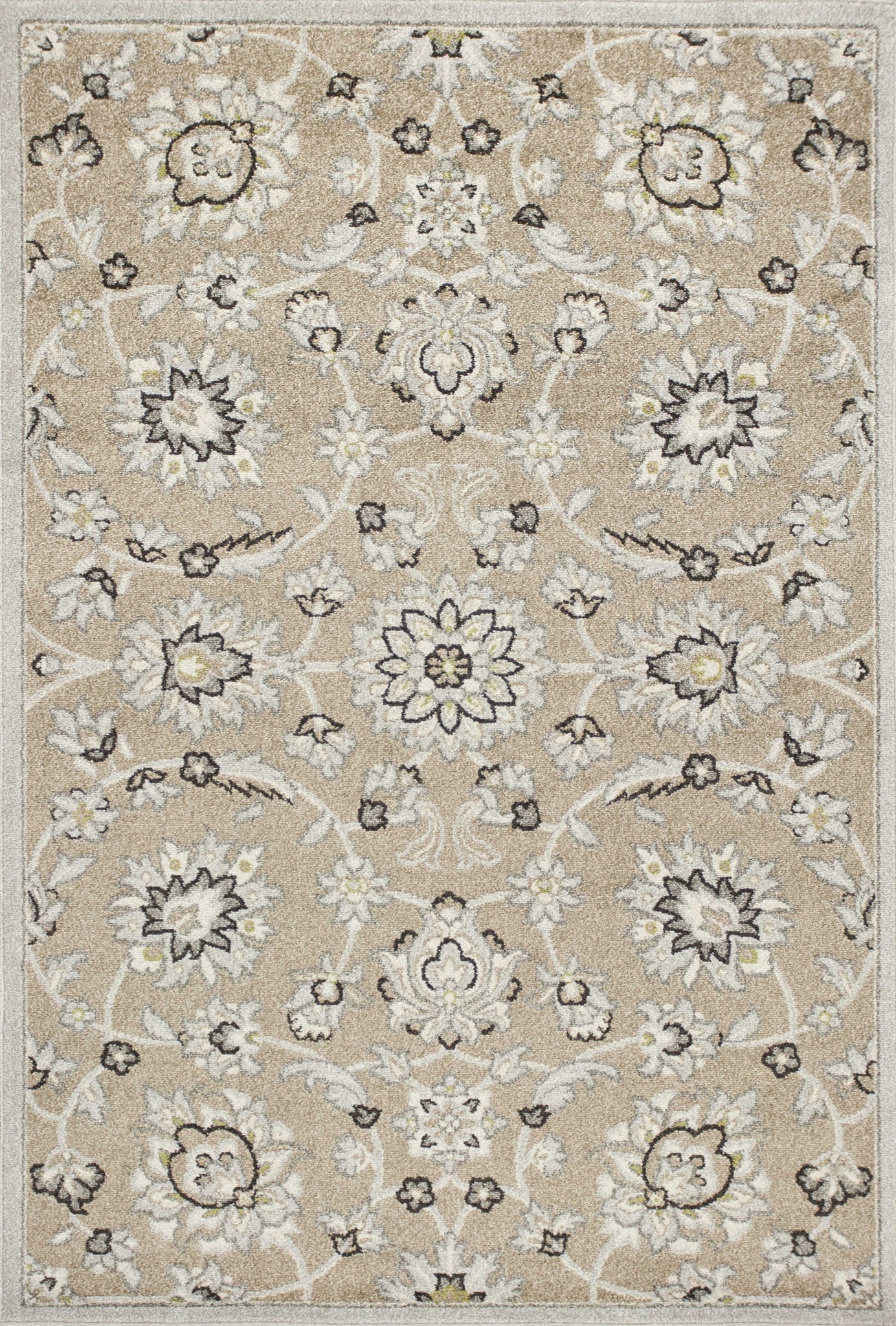 7'x10' Beige Grey Machine Woven UV Treated Floral Traditional Indoor Outdoor Area Rug