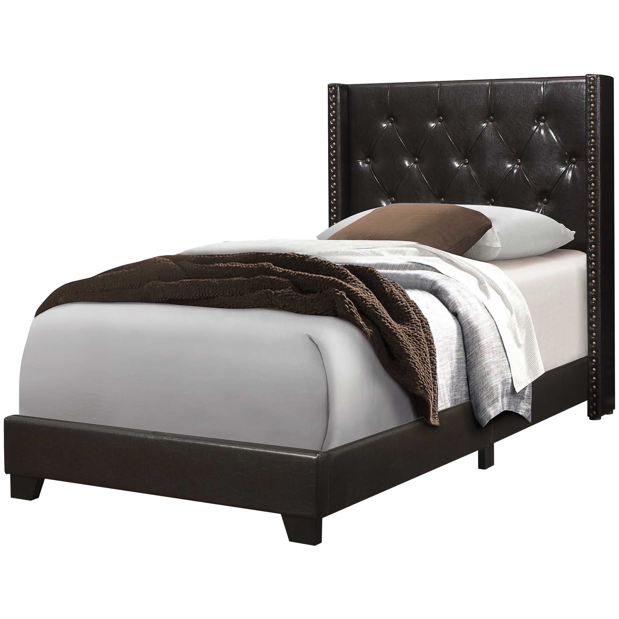 45.25" x 82.75" x 49.75" Brown Leather Look With Brass Trim - Twin Size Bed