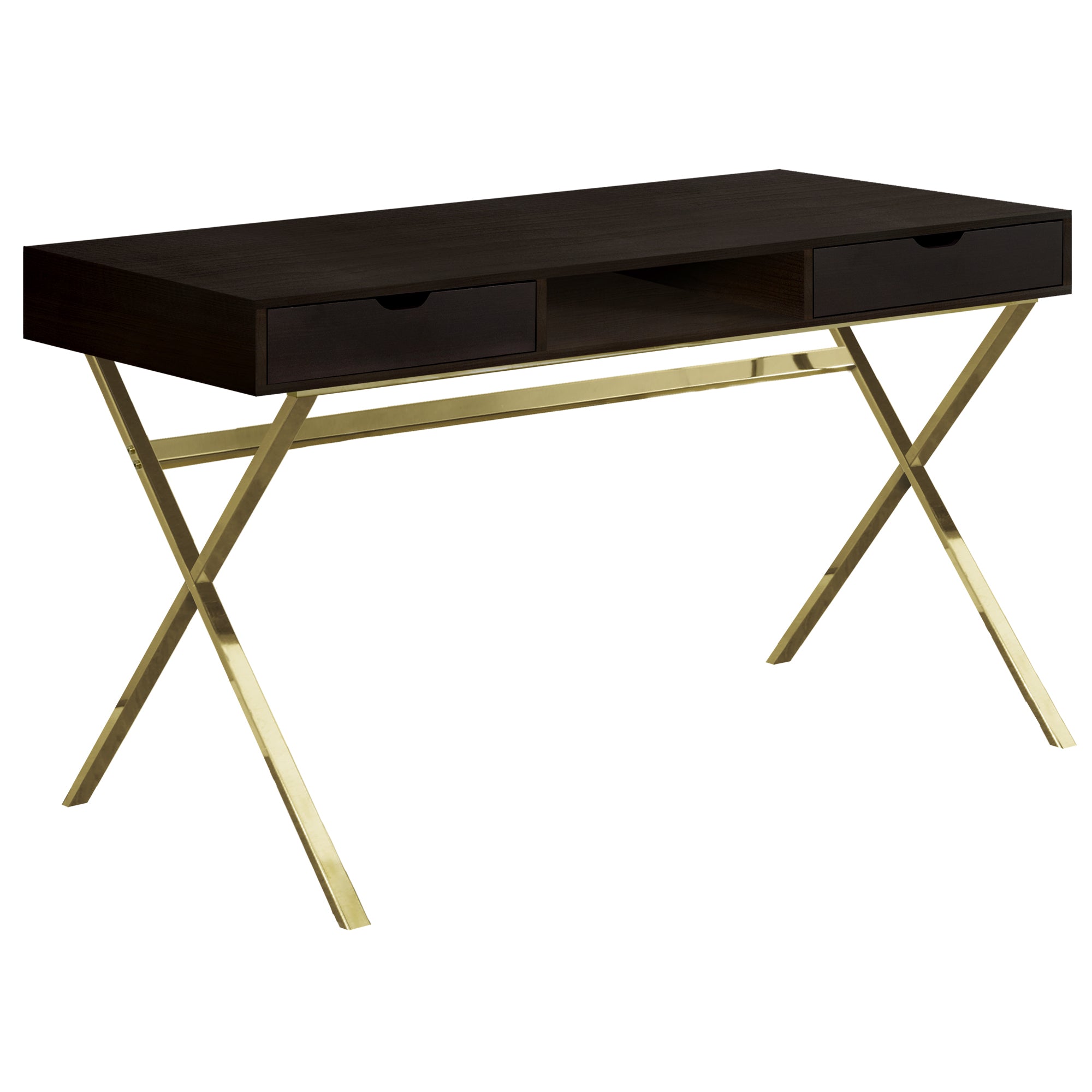 23.75" x 47.25" x 29.25" CappuccinoGold Metal  Computer Desk