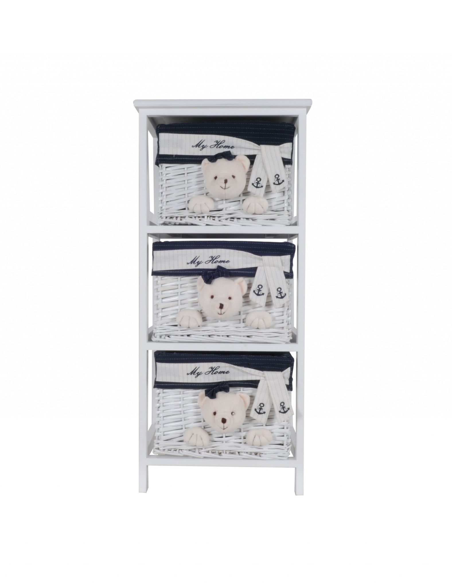 12.5" x 16" x 35.5" White Blue  Portable 3 Drawers