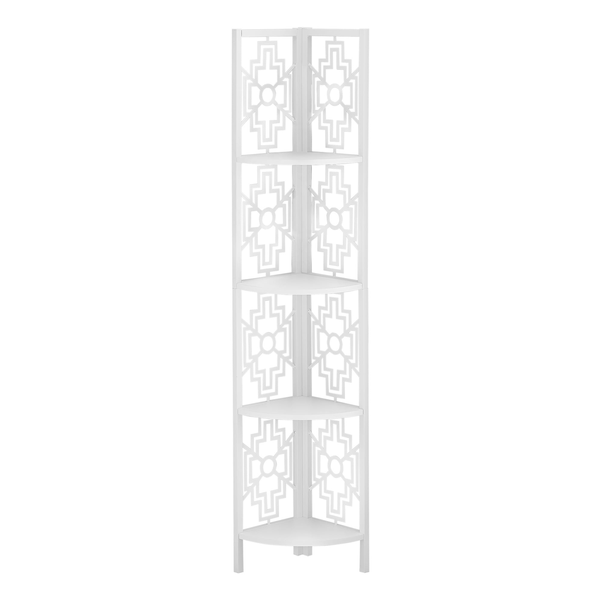 15.5" X 11" X 61.5" White Metal Corner Etagere Bookcase