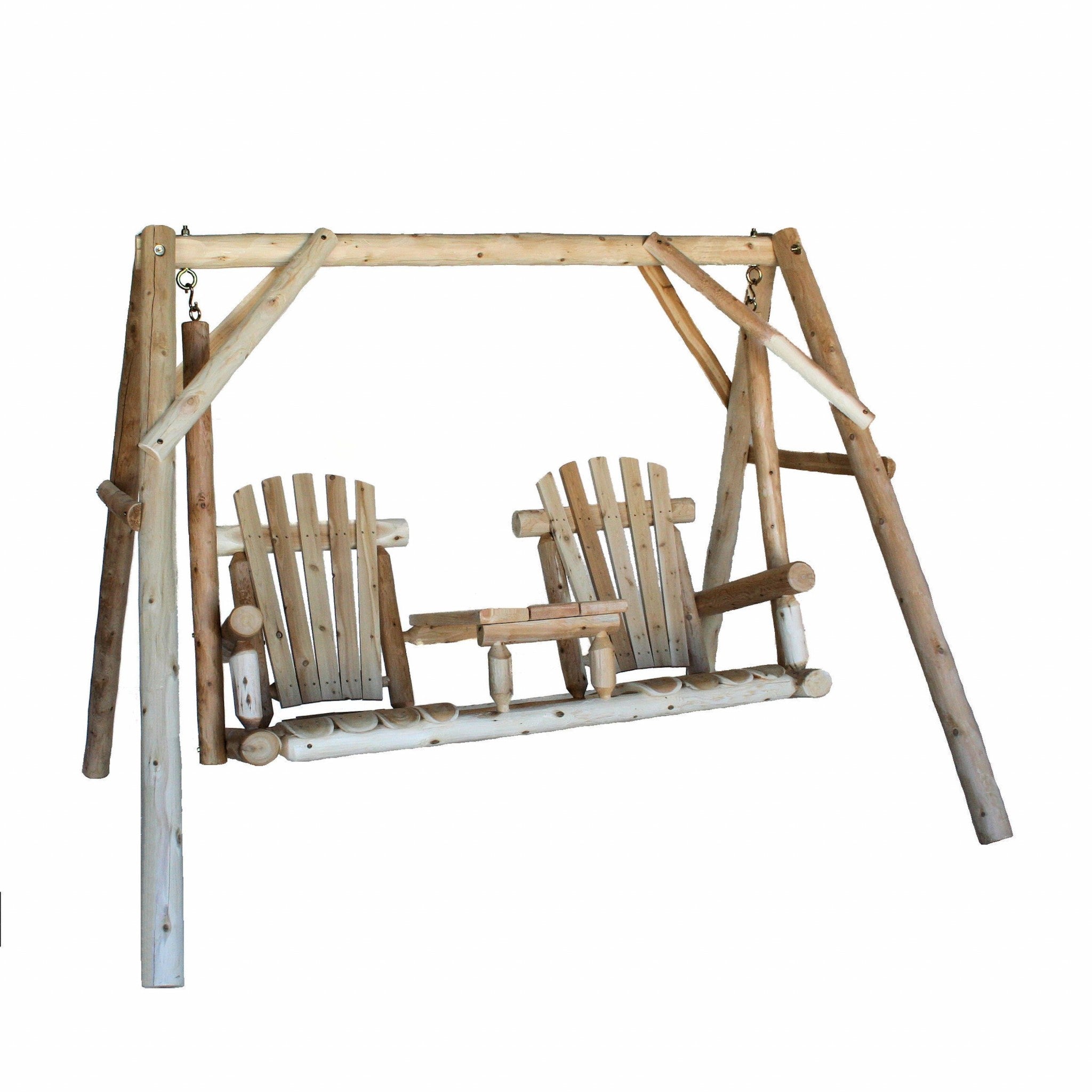 87" X 70" X 65"  Natural Wood Tete-A-Tete Yard Swing