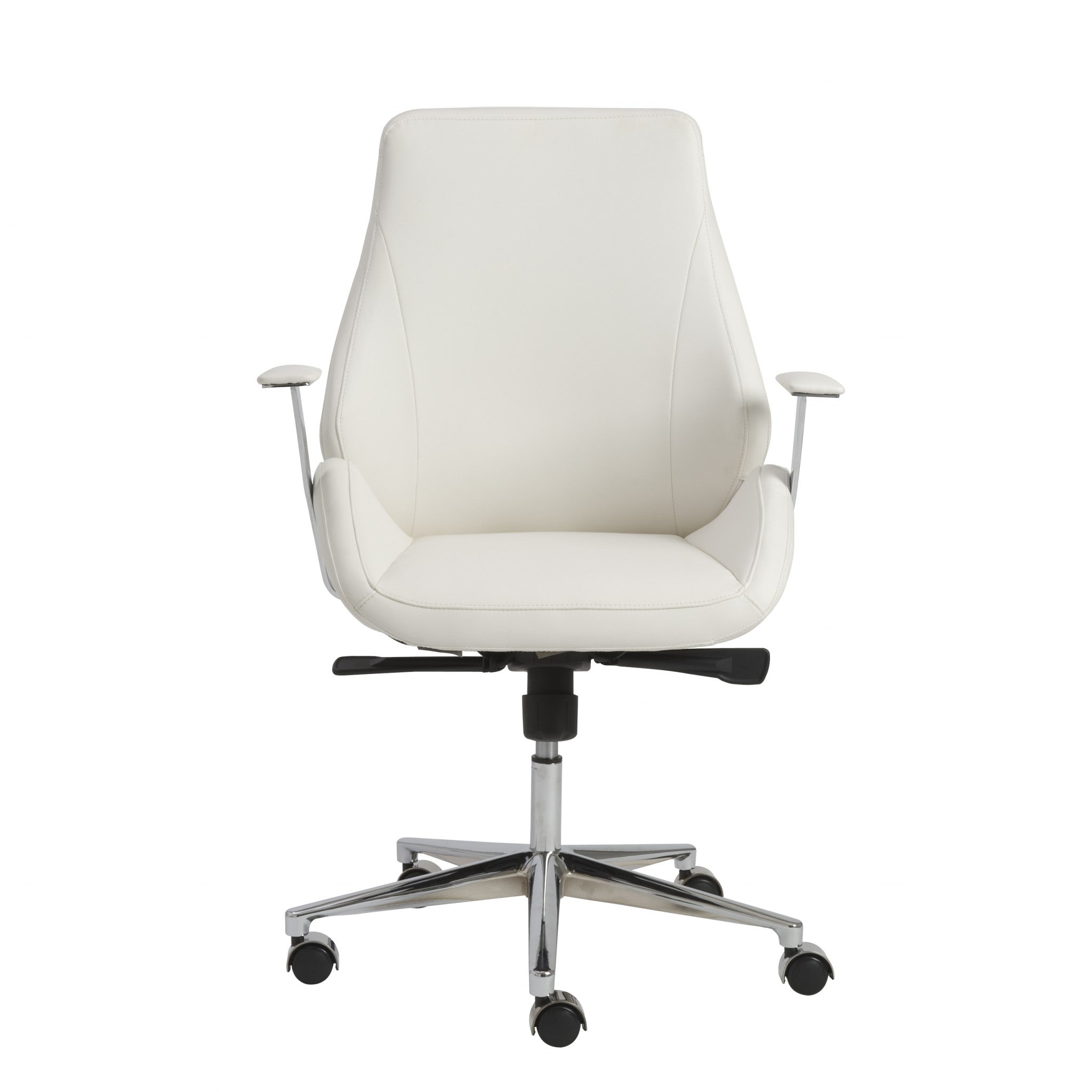 White Faux Leather Scoop Office Chair with Mod Armrests