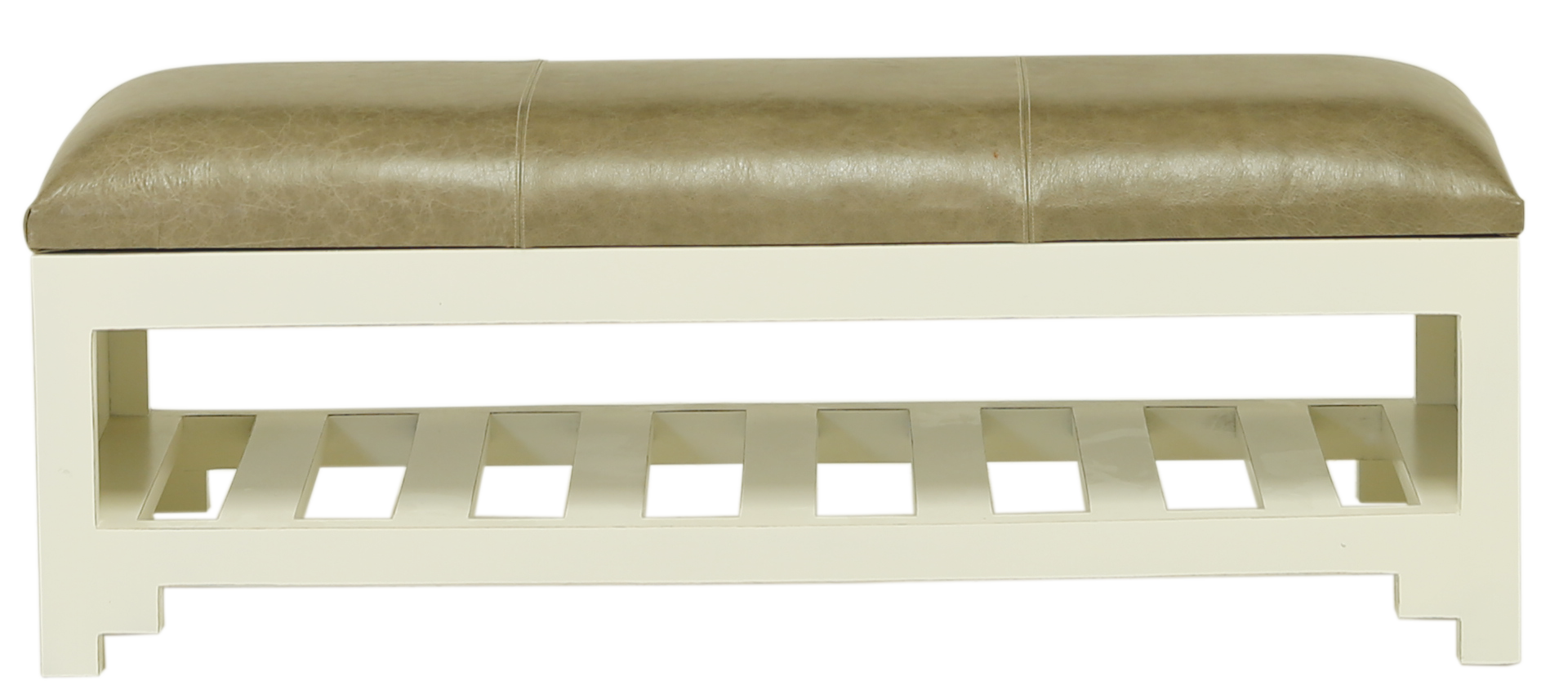 48" X 16" X 16" Off White Wood Leather Bench